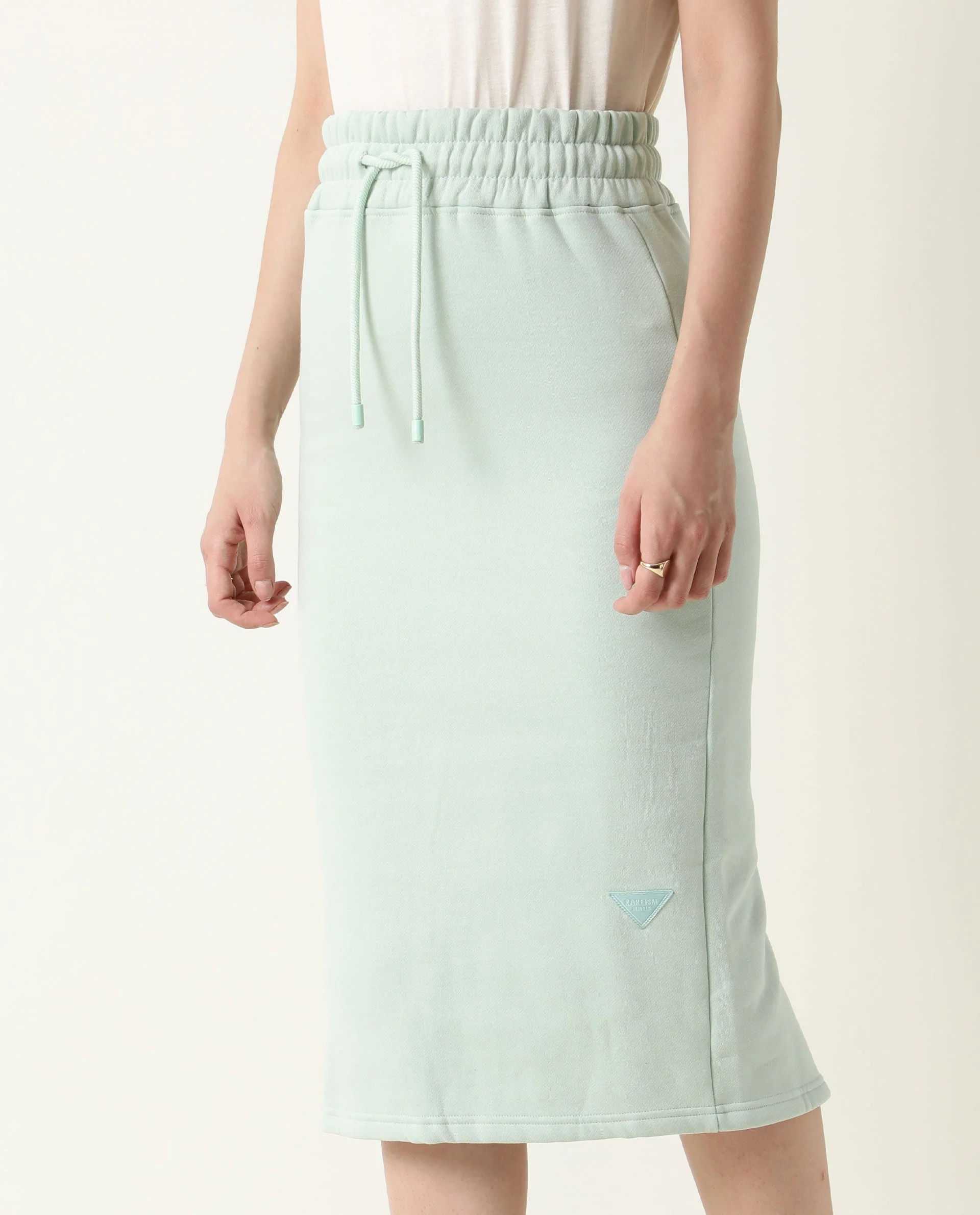 Rareism Women's Fudge Green Polyester Blend Plain Midi Tailored Skirt - Image 4