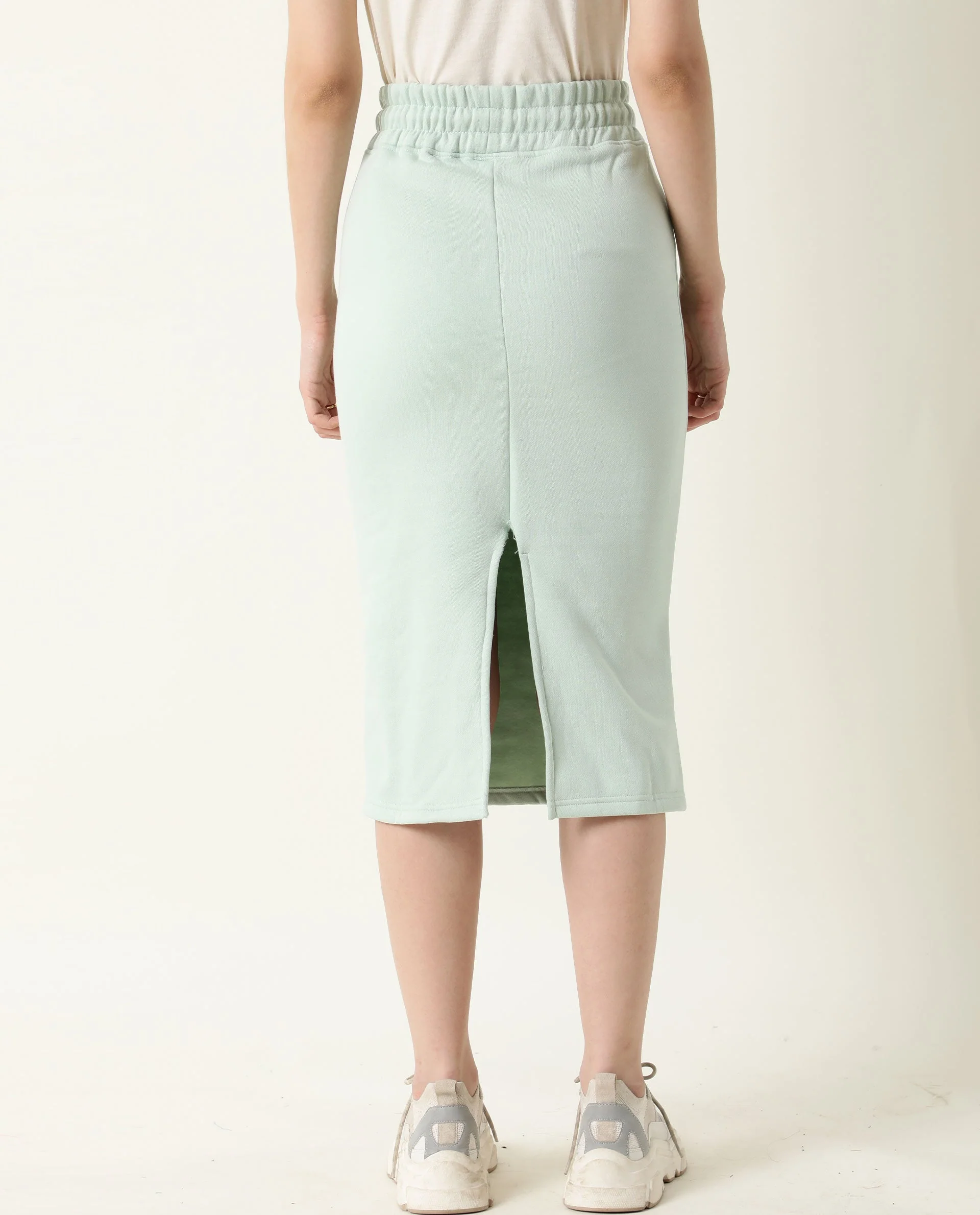 Rareism Women's Fudge Green Polyester Blend Plain Midi Tailored Skirt - Image 6