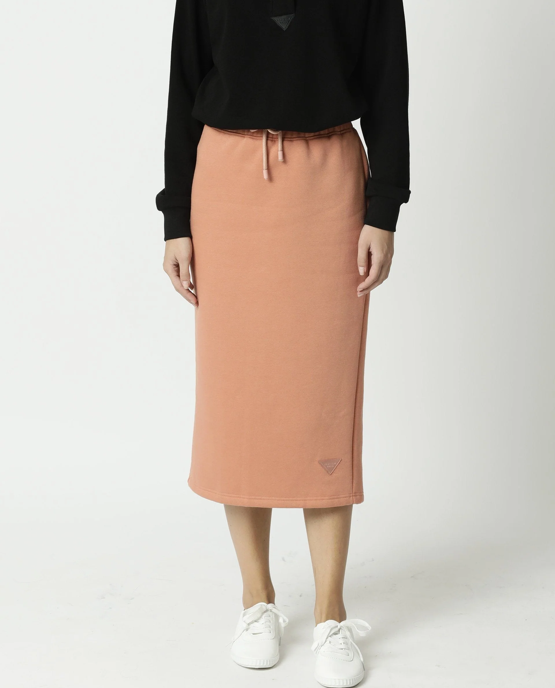 Rareism Women's Fudge Orange Polyester Blend Plain Midi Tailored Skirt - Image 2