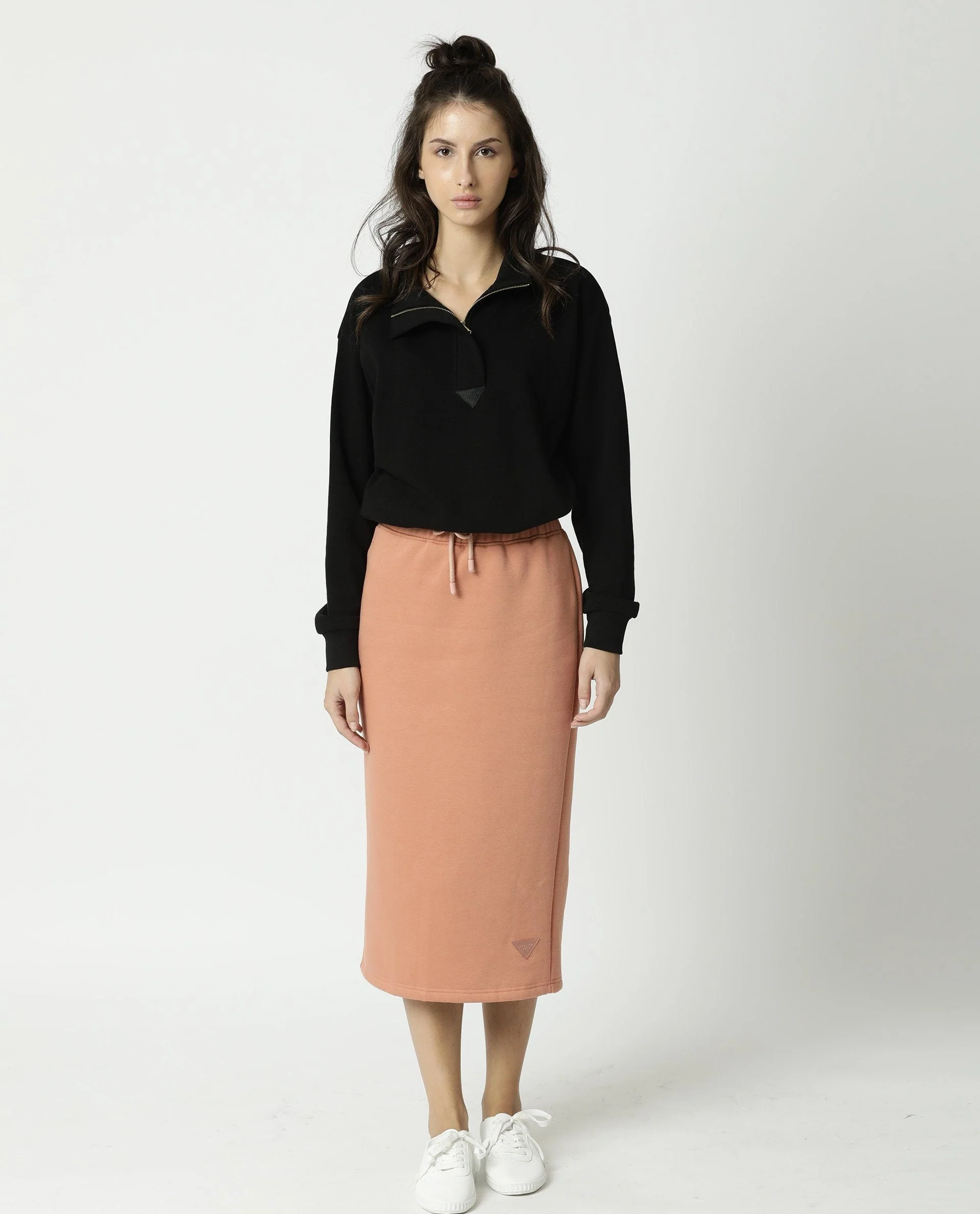 Rareism Women's Fudge Orange Polyester Blend Plain Midi Tailored Skirt - Image 4