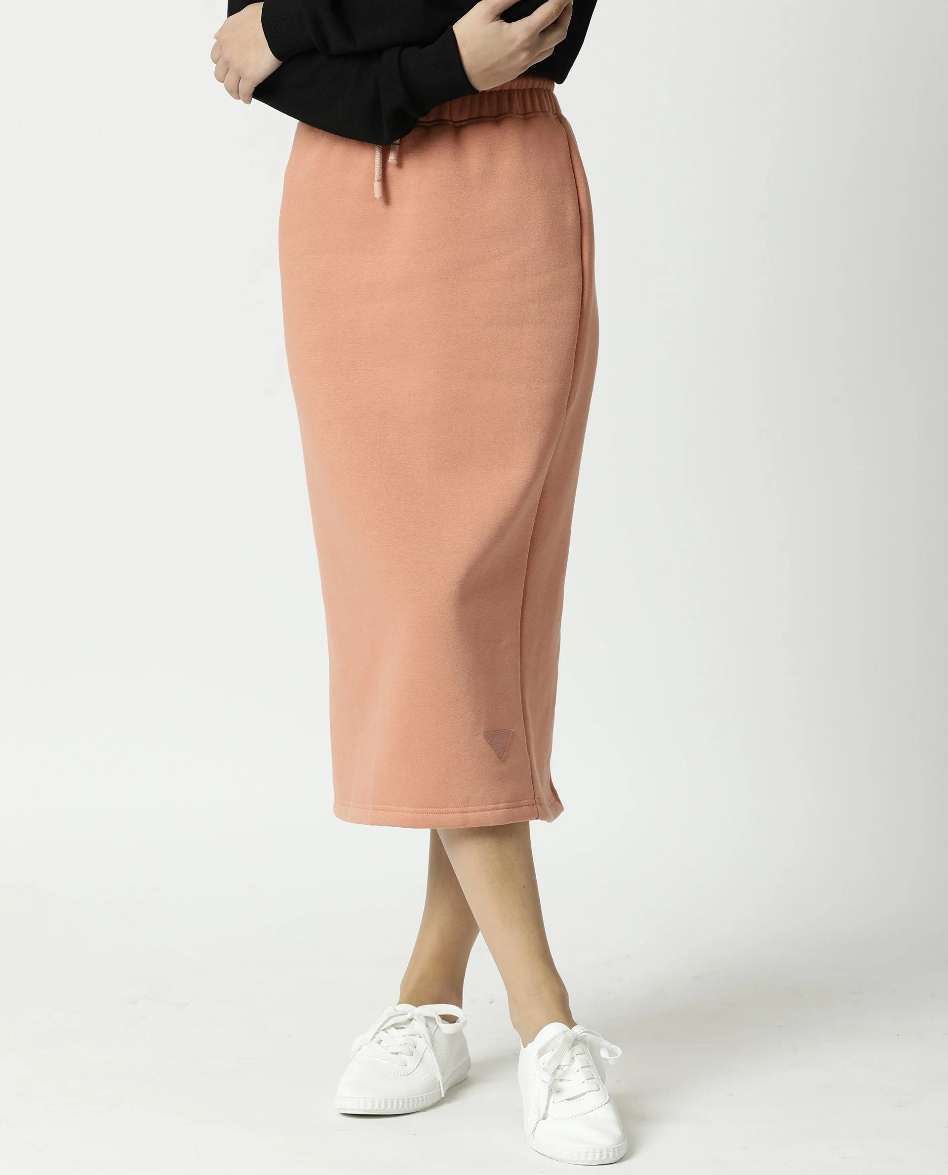 Rareism Women's Fudge Orange Polyester Blend Plain Midi Tailored Skirt - Image 6