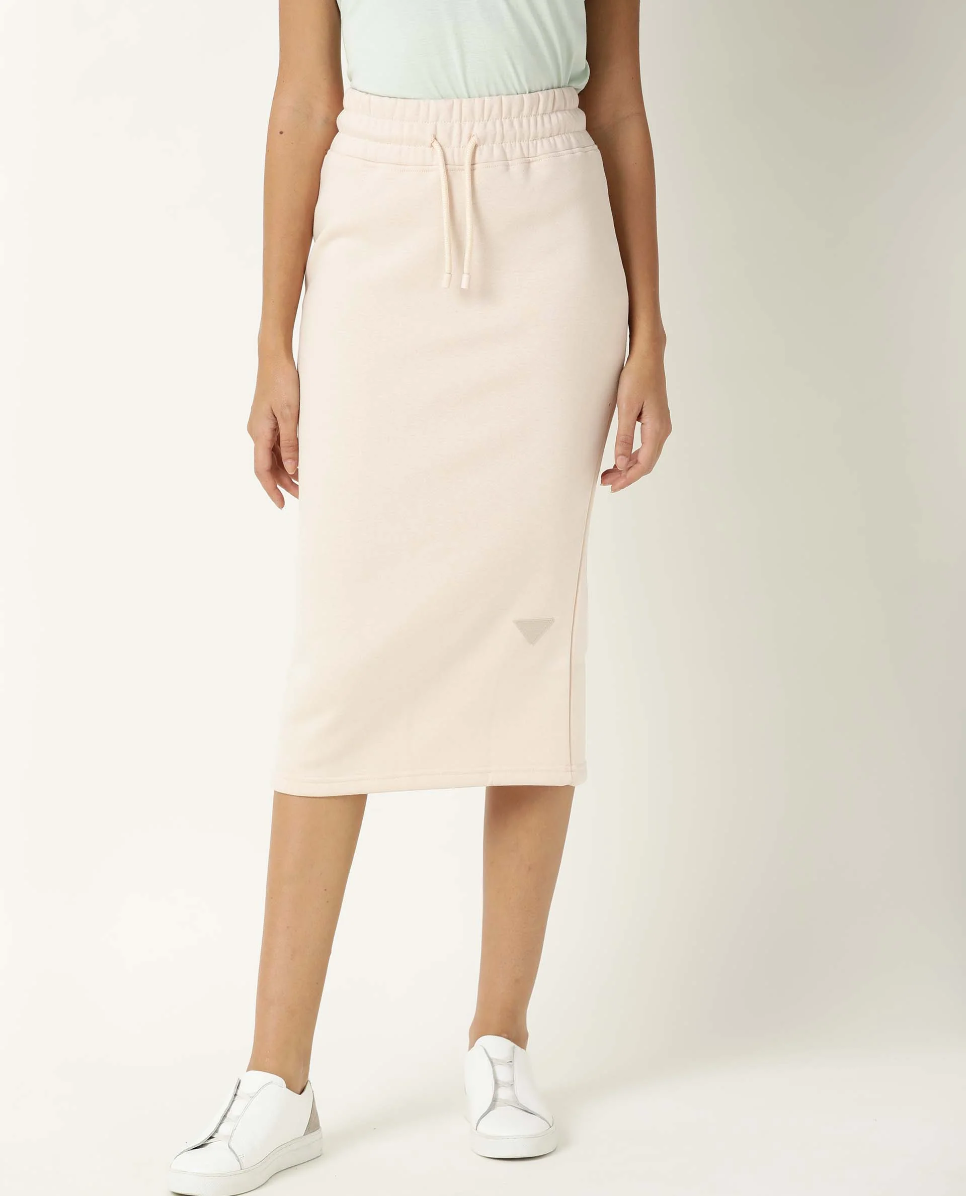 Rareism Women's Fudge Beige Polyester Blend Plain Midi Tailored Skirt - Image 3