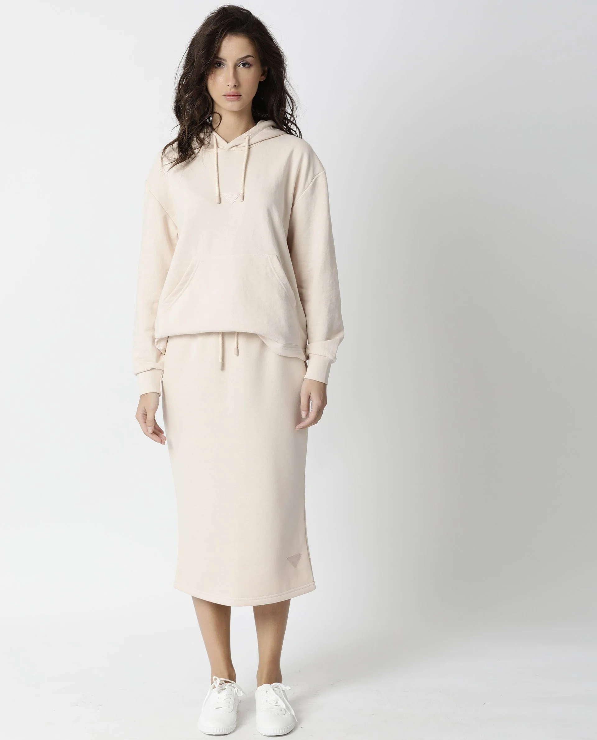 Rareism Women's Fudge Beige Polyester Blend Plain Midi Tailored Skirt - Image 5