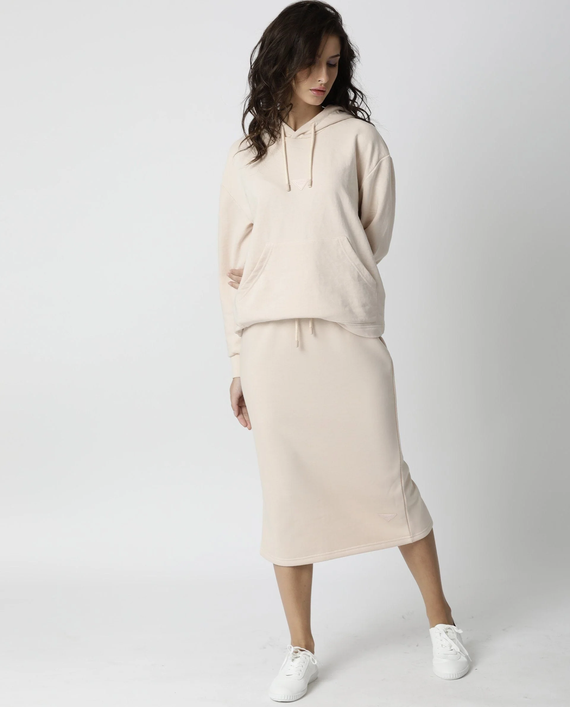 Rareism Women's Fudge Beige Polyester Blend Plain Midi Tailored Skirt - Image 6