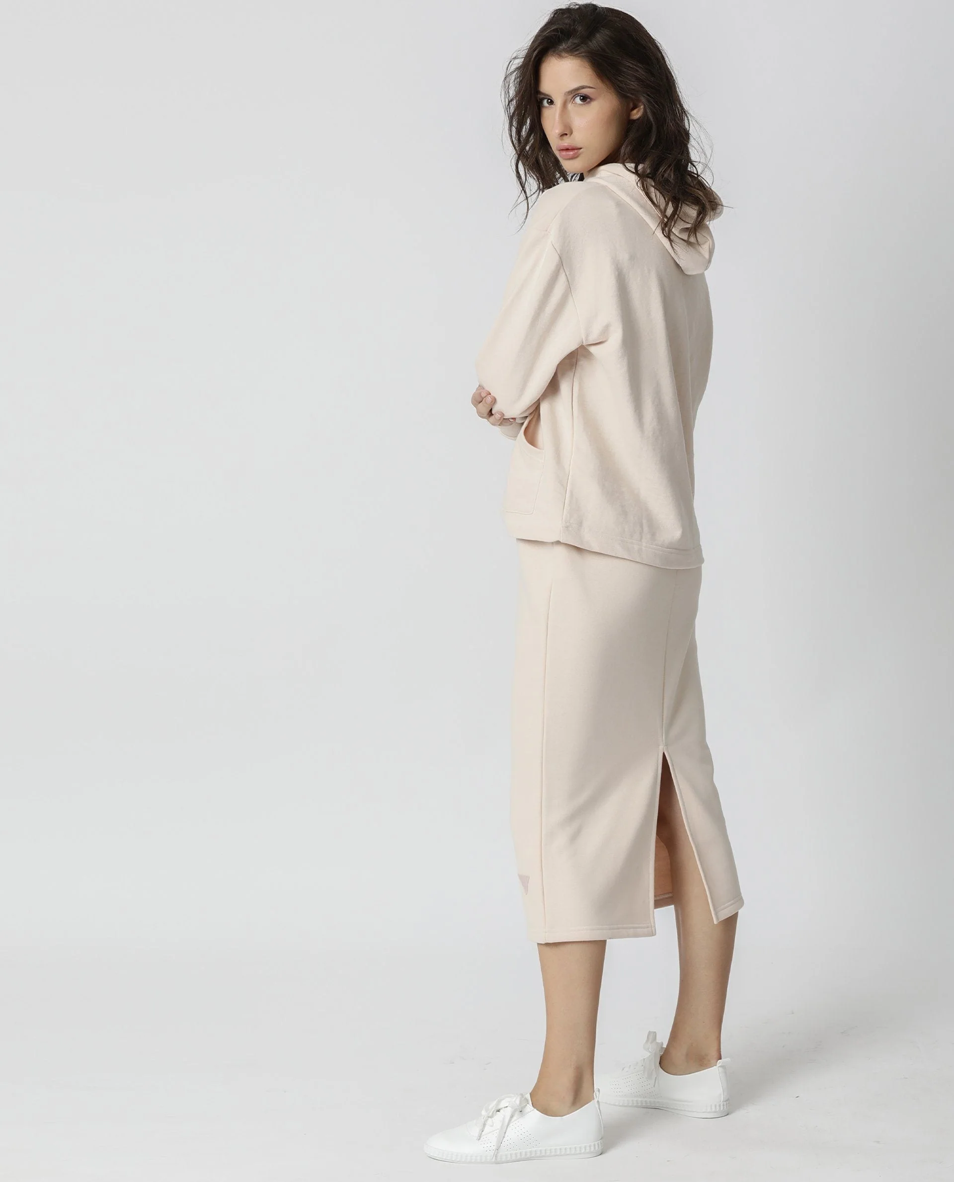 Rareism Women's Fudge Beige Polyester Blend Plain Midi Tailored Skirt - Image 8