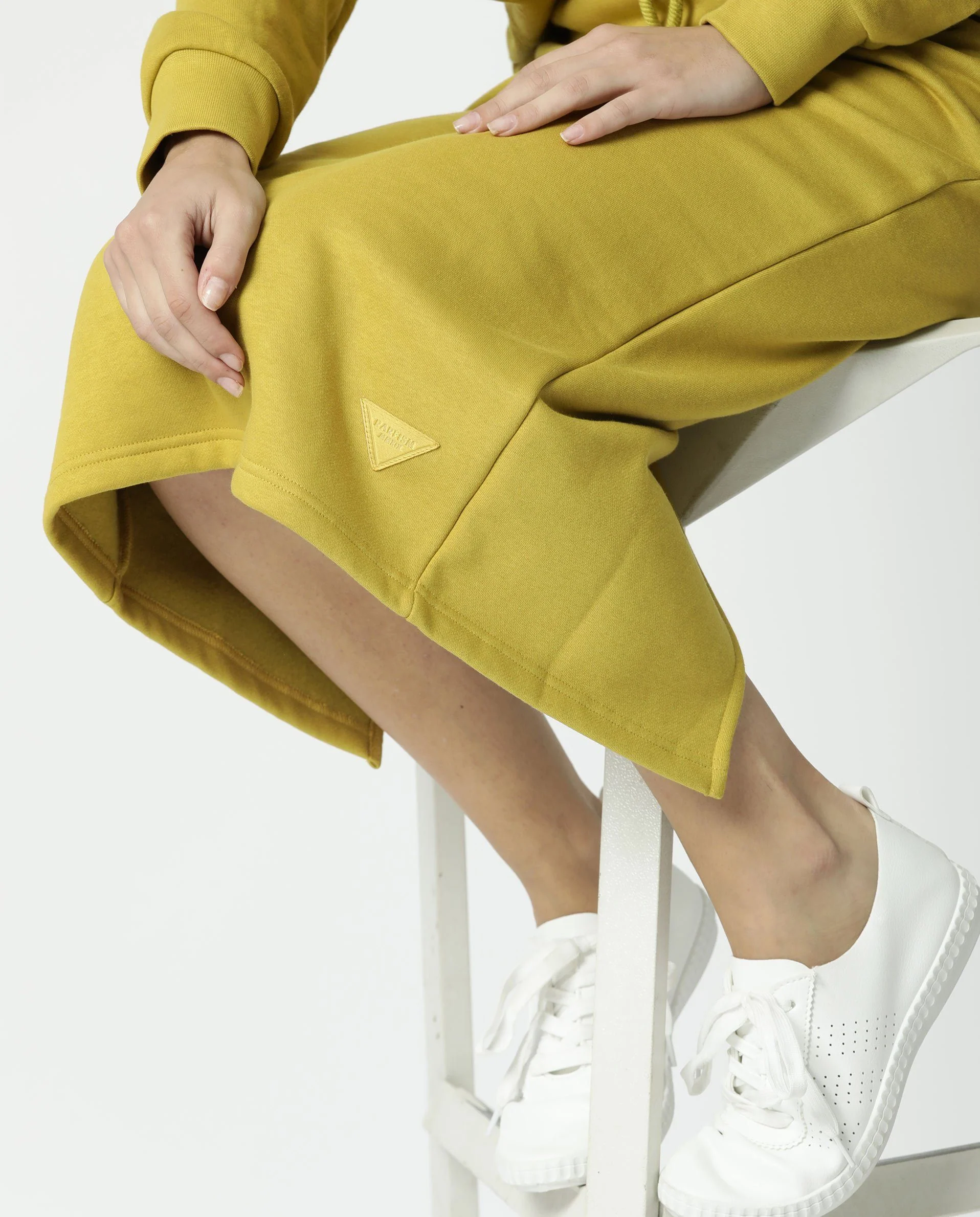 Rareism Women's Fudge Yellow Polyester Blend Plain Midi Tailored Skirt - Image 3