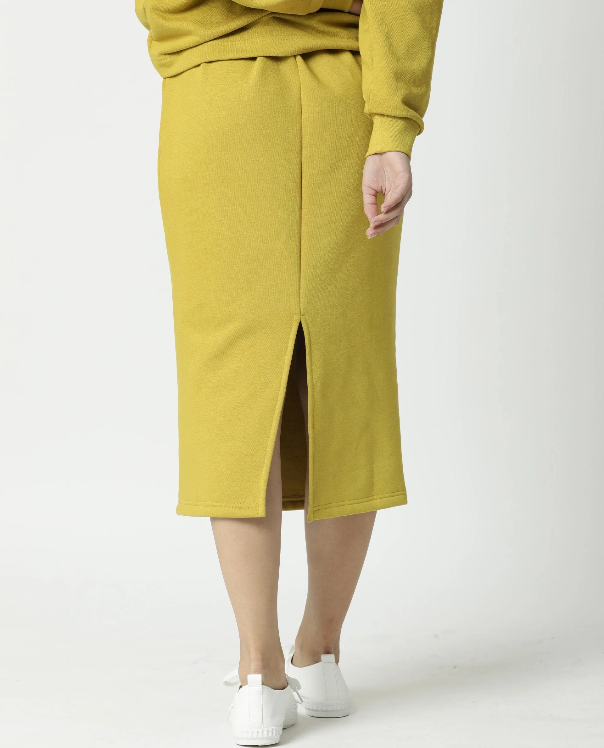 Rareism Women's Fudge Yellow Polyester Blend Plain Midi Tailored Skirt - Image 4