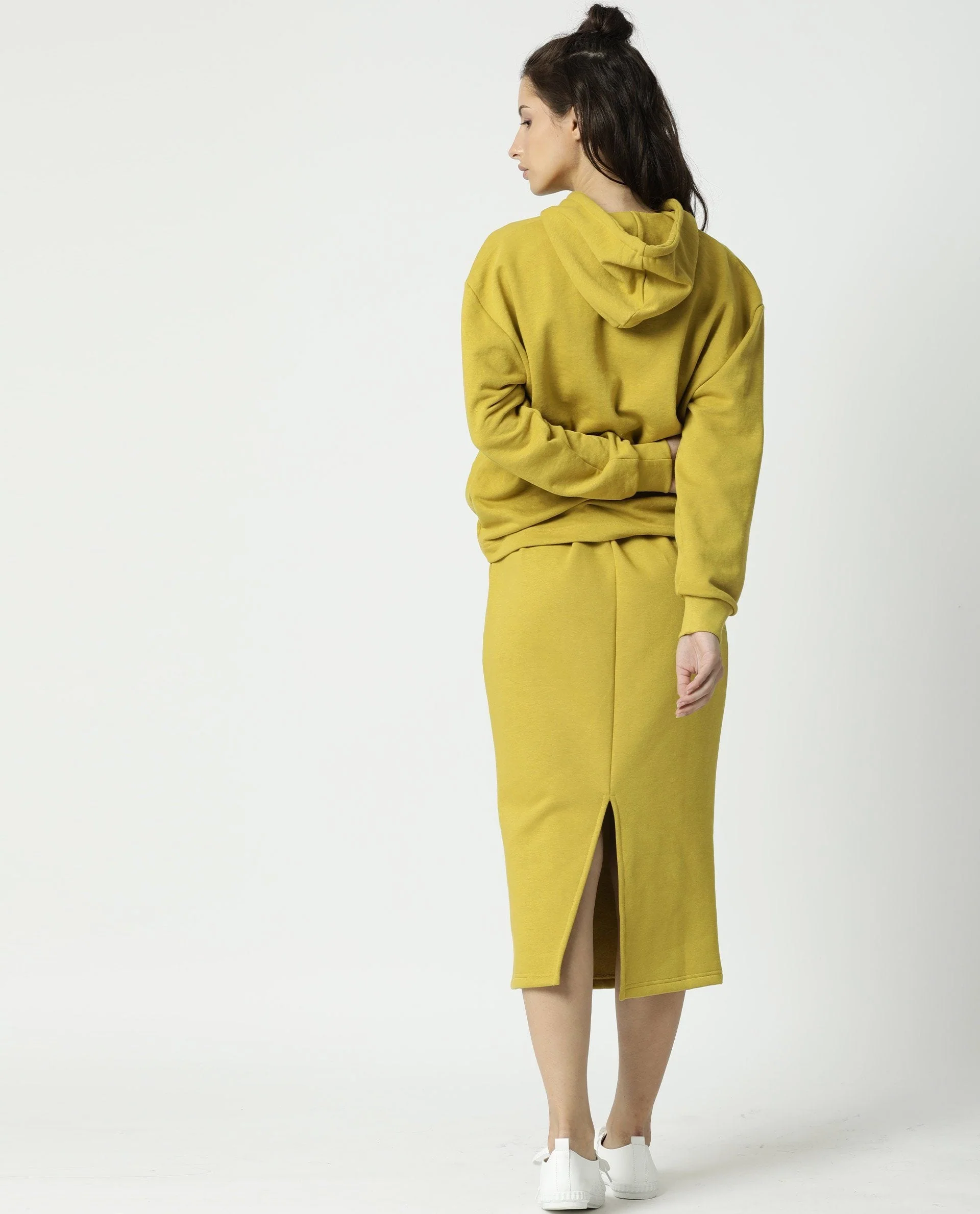 Rareism Women's Fudge Yellow Polyester Blend Plain Midi Tailored Skirt - Image 6