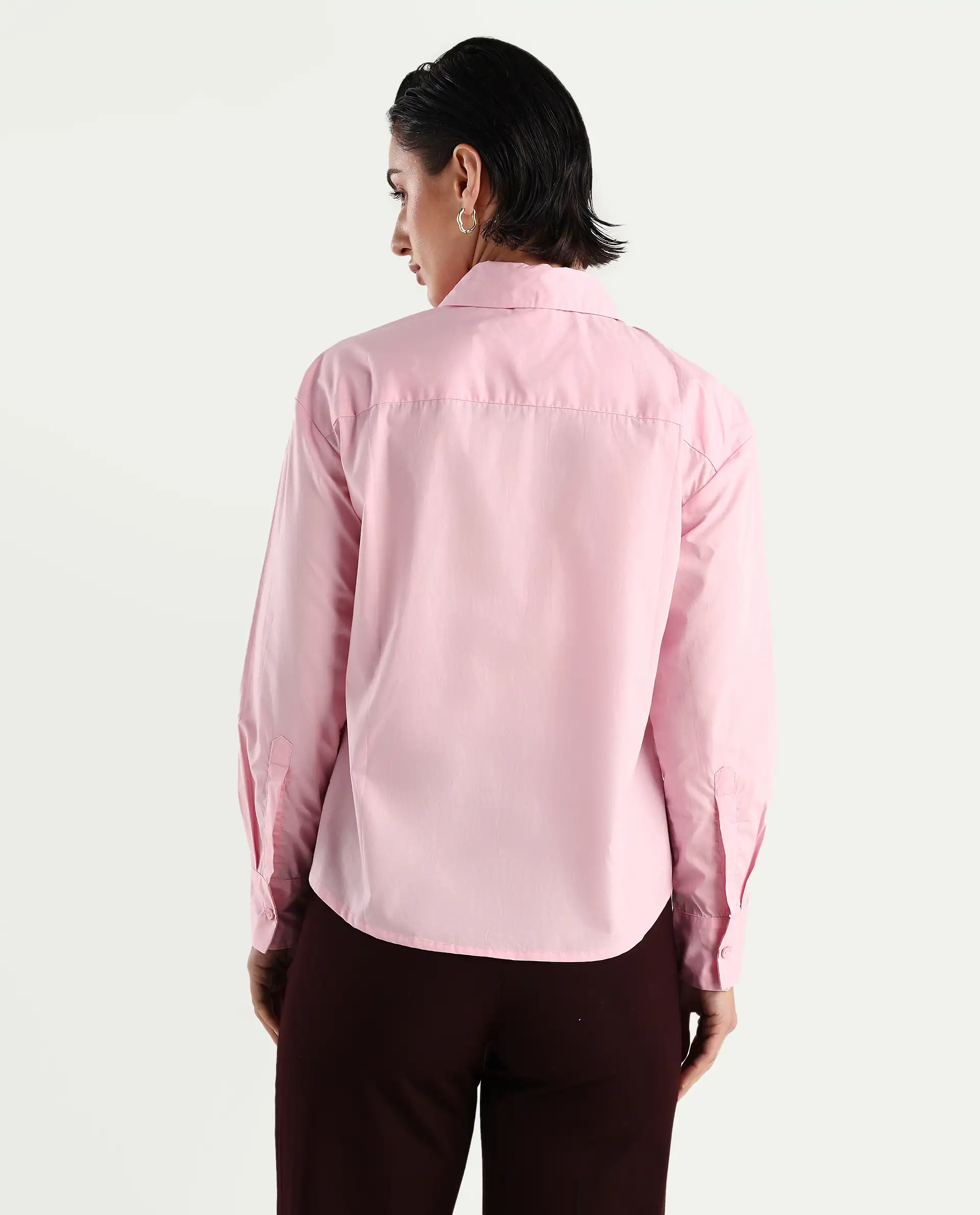 Rareism Women's Fuhu Pink Cotton Drop Collar Plain Cuffed Sleeve Regular Fit Shirt - Image 6