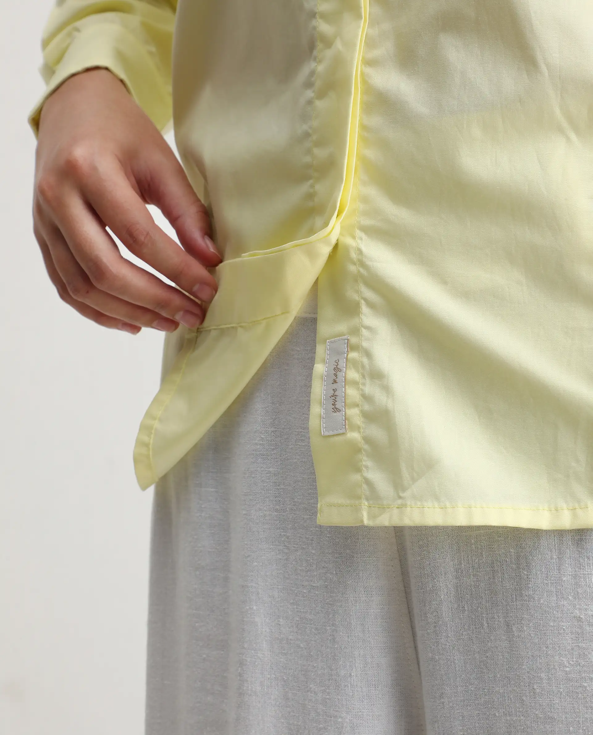 Rareism Women's Fuhu Yellow Cotton Spread Collar Plain Cuffed Sleeve Regular Fit Shirt - Image 4
