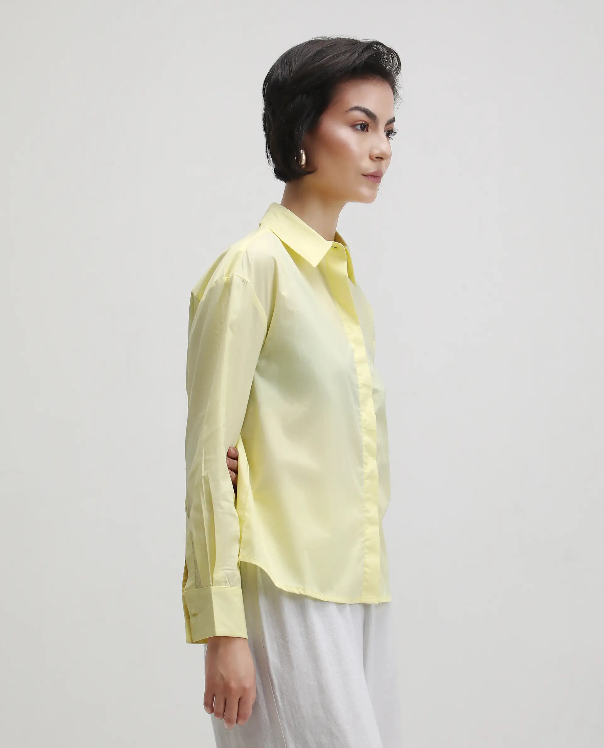 Rareism Women's Fuhu Yellow Cotton Spread Collar Plain Cuffed Sleeve Regular Fit Shirt - Image 8