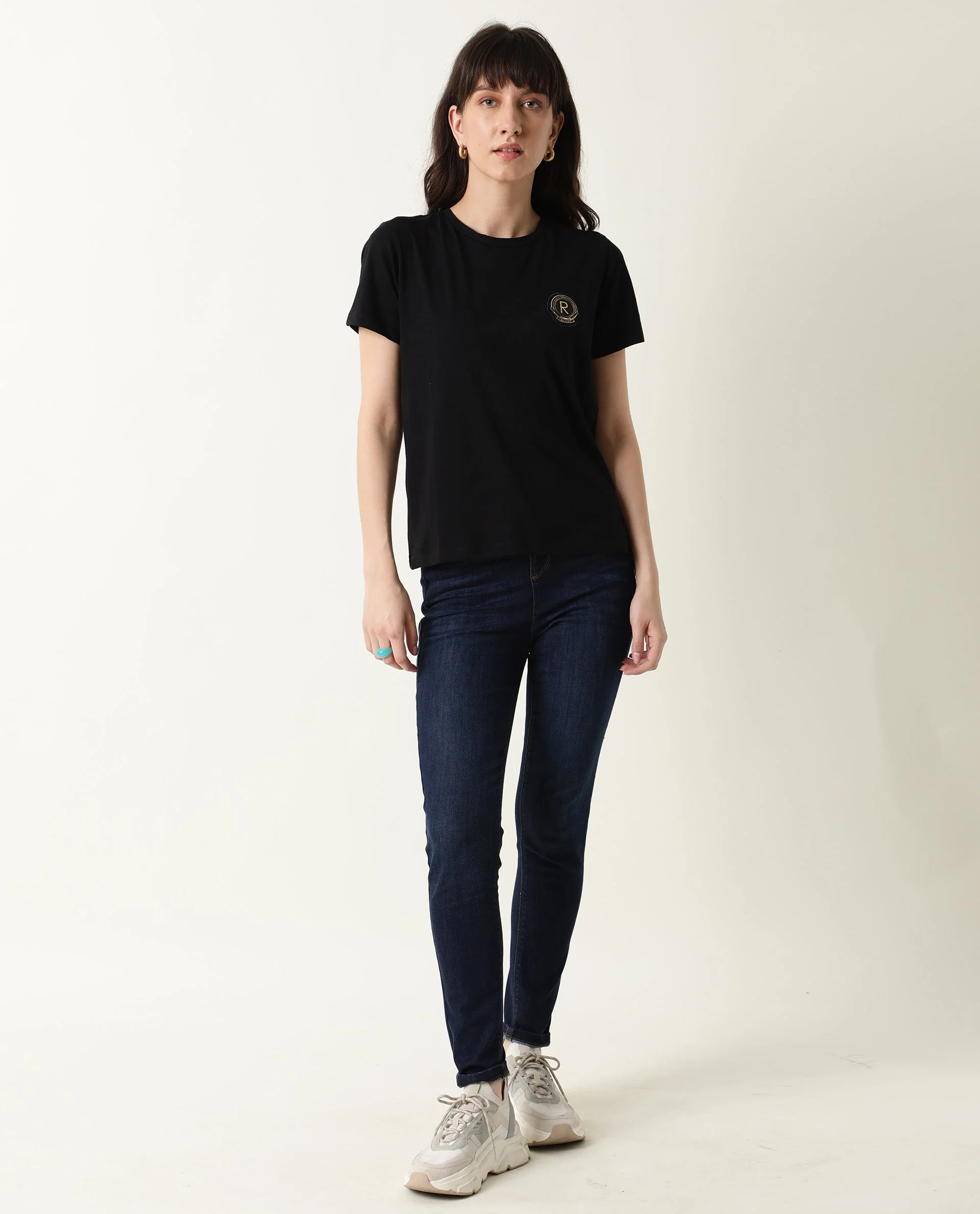 Rareism Women's Fuji Black Cotton Crew Neck Graphic Print Regular Fit T-Shirt - Image 2