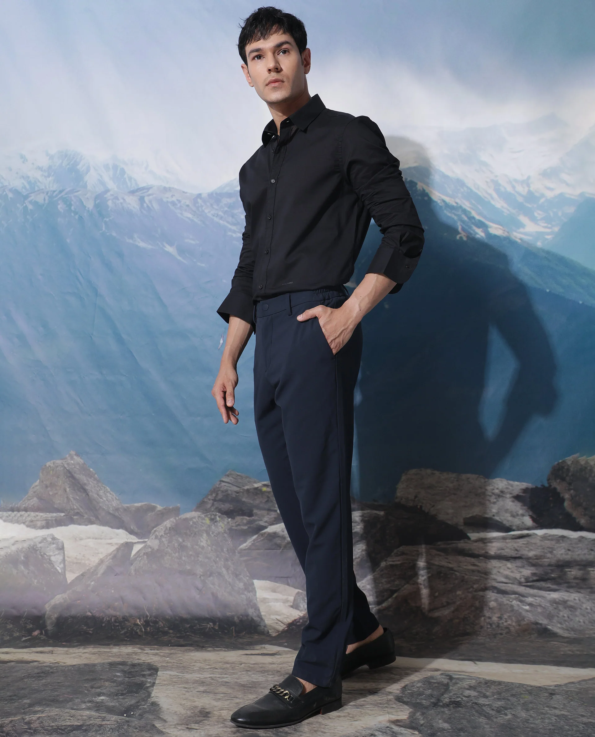 Rare Rabbit Men's Fullslee- Black Cotton Plain Tailored Fit Full Sleeve Spread Collar Shirt - Image 10