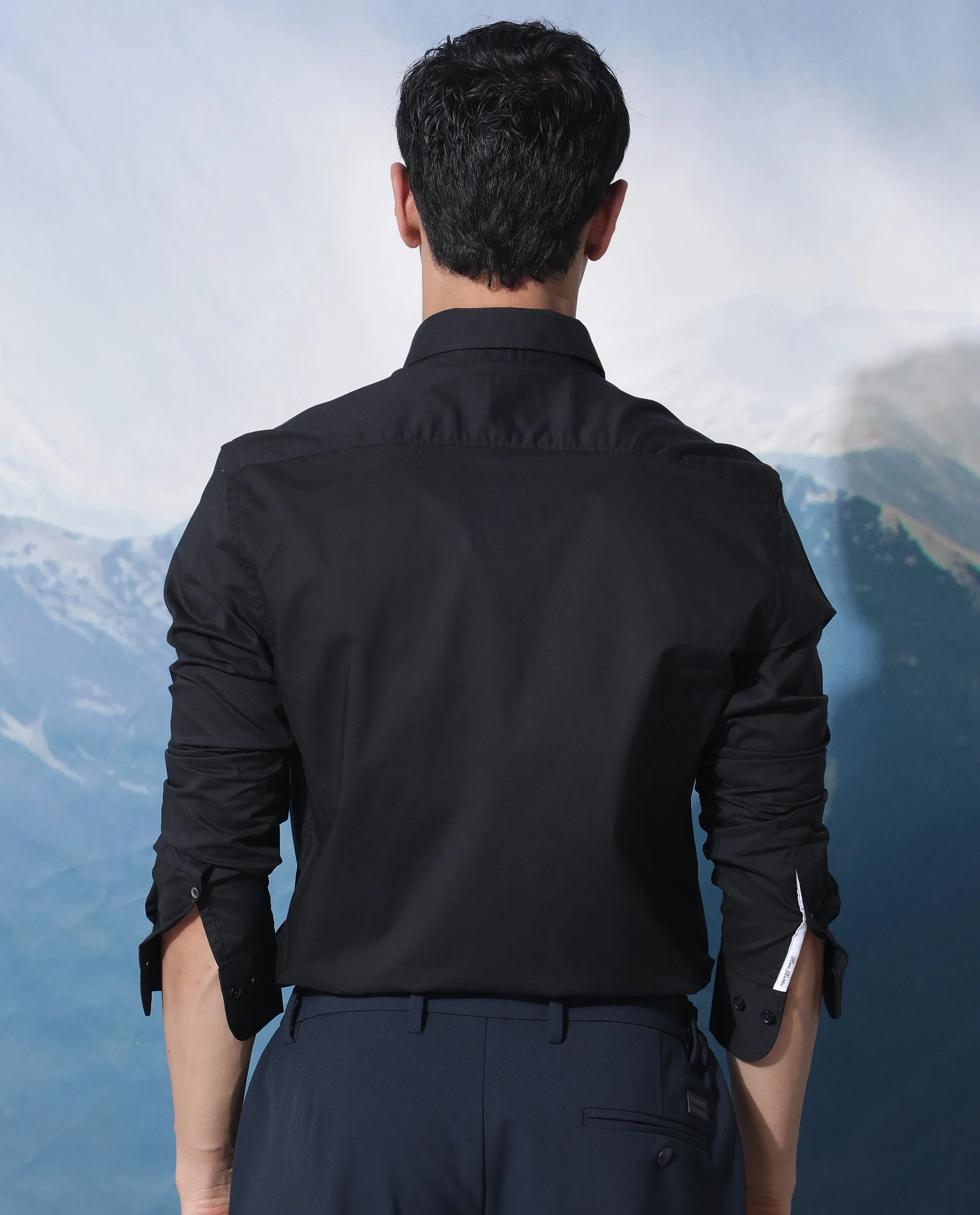 Rare Rabbit Men's Fullslee- Black Cotton Plain Tailored Fit Full Sleeve Spread Collar Shirt - Image 11