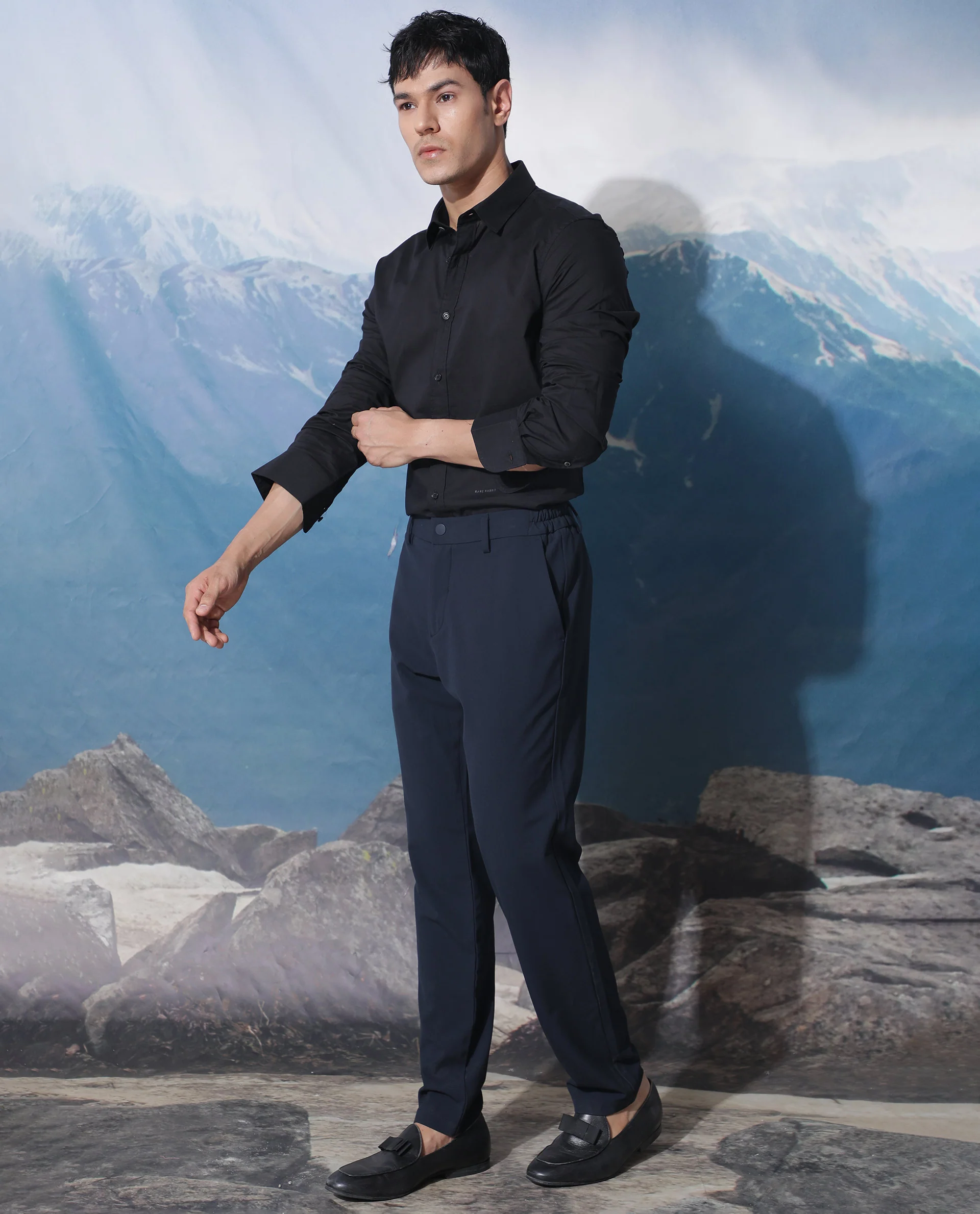 Rare Rabbit Men's Fullslee- Black Cotton Plain Tailored Fit Full Sleeve Spread Collar Shirt - Image 12