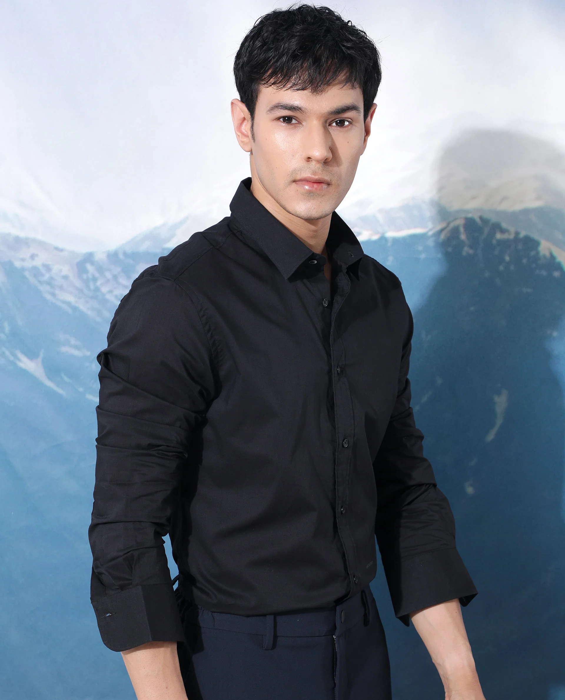Rare Rabbit Men's Fullslee- Black Cotton Plain Tailored Fit Full Sleeve Spread Collar Shirt - Image 13