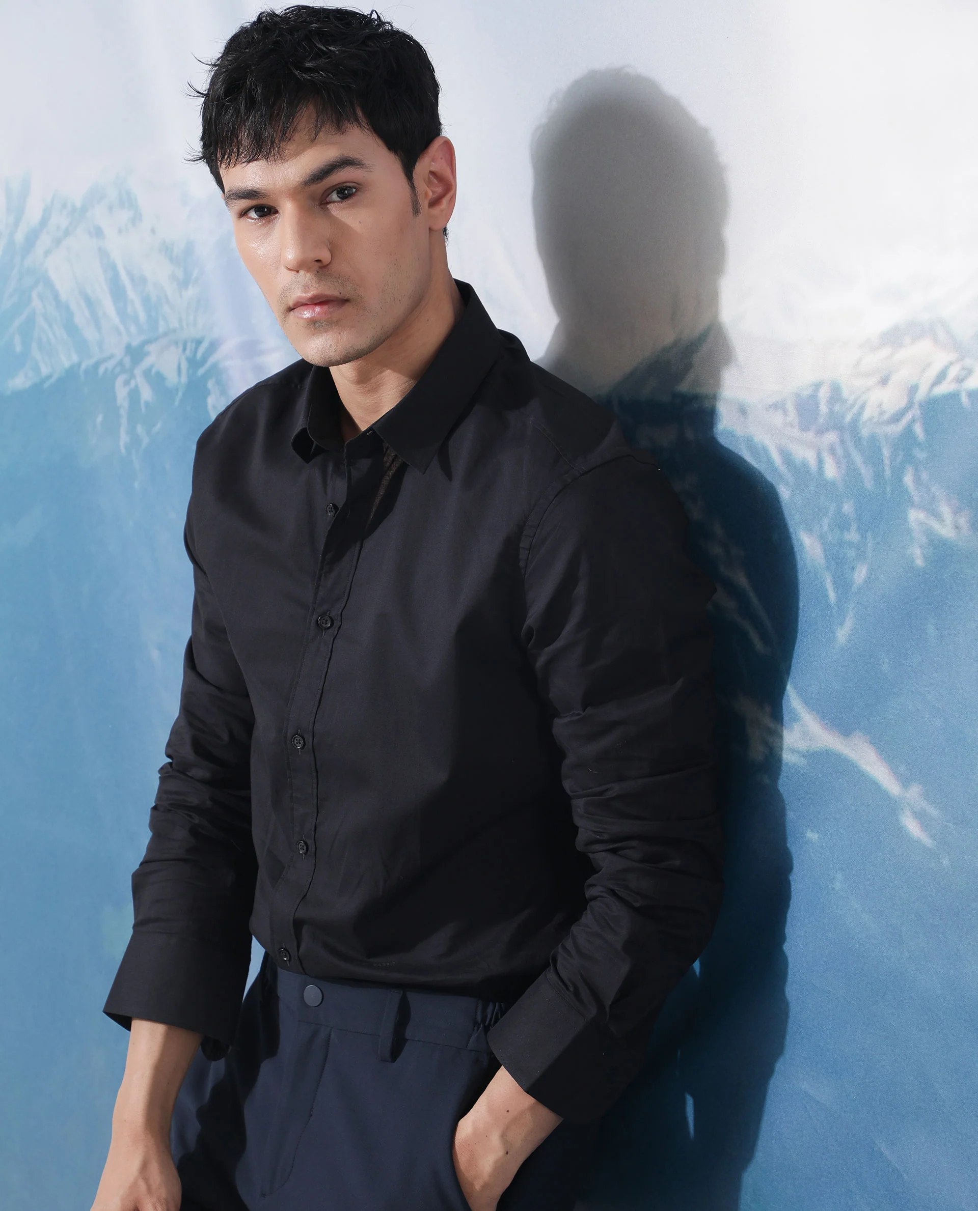 Rare Rabbit Men's Fullslee- Black Cotton Plain Tailored Fit Full Sleeve Spread Collar Shirt - Image 6