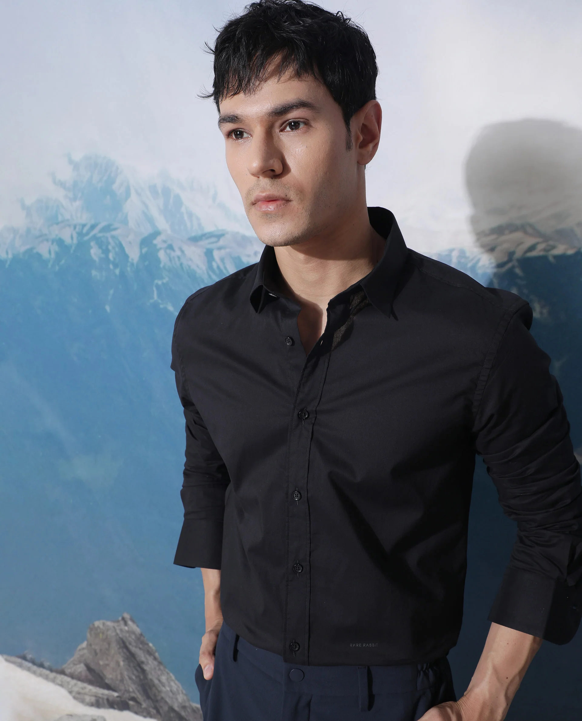 Rare Rabbit Men's Fullslee- Black Cotton Plain Tailored Fit Full Sleeve Spread Collar Shirt - Image 8