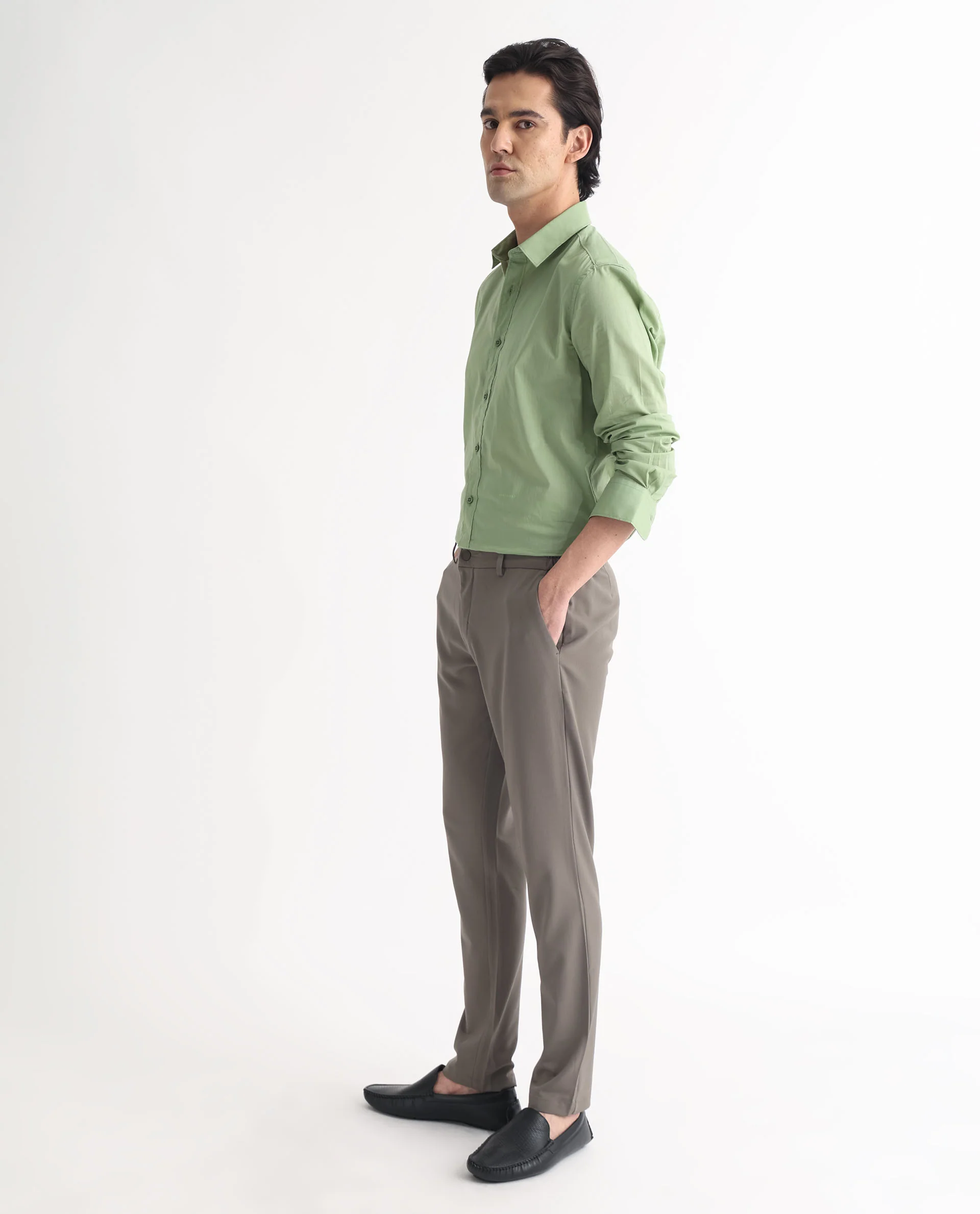 Rare Rabbit Men's Fullslee Green Cotton Plain Tailored Fit Full Sleeve Collared Shirt - Image 2