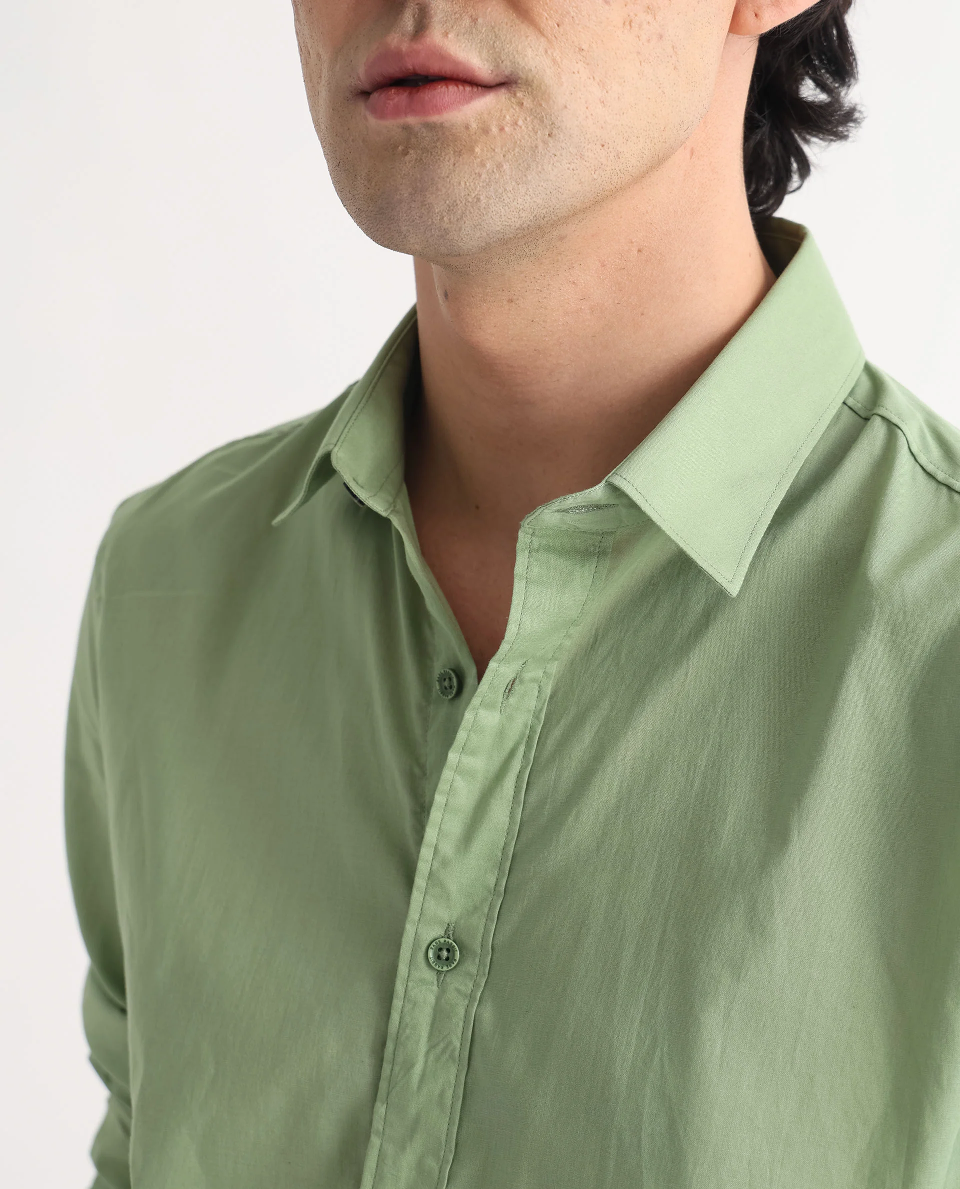 Rare Rabbit Men's Fullslee Green Cotton Plain Tailored Fit Full Sleeve Collared Shirt - Image 5