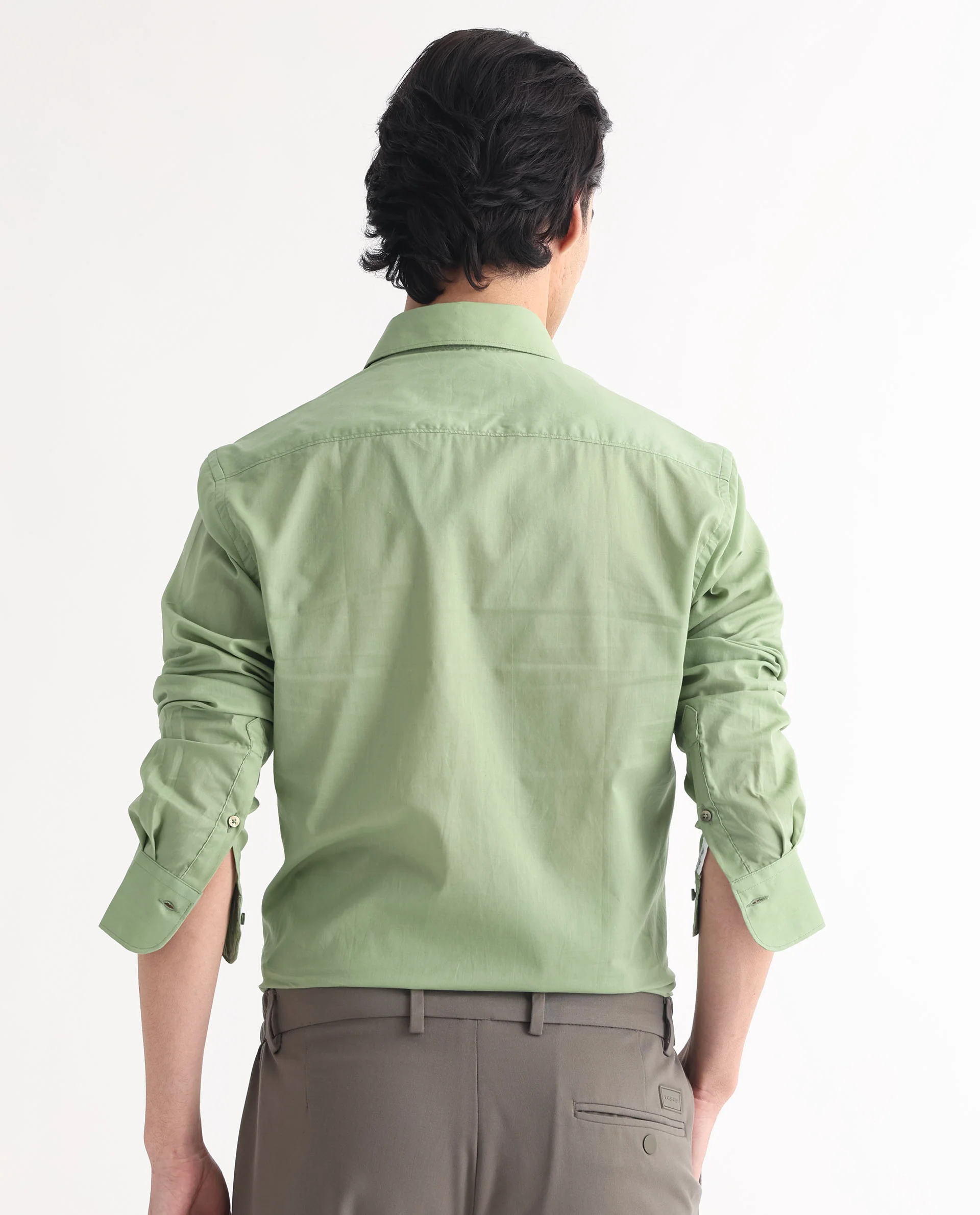 Rare Rabbit Men's Fullslee Green Cotton Plain Tailored Fit Full Sleeve Collared Shirt - Image 9