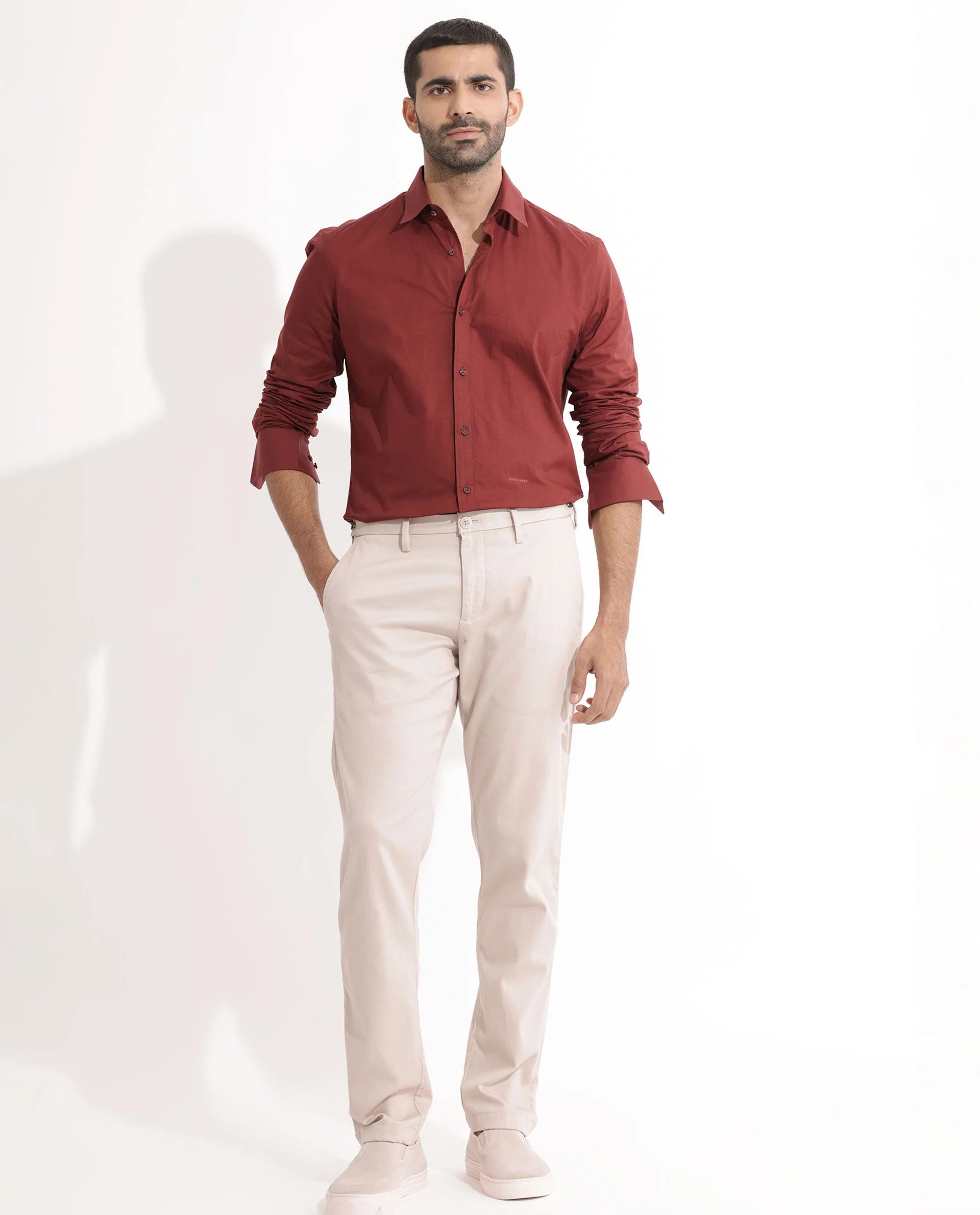 Rare Rabbit Men's Fullslee Maroon Cotton Plain Tailored Fit Full Sleeve Collared Shirt - Image 2