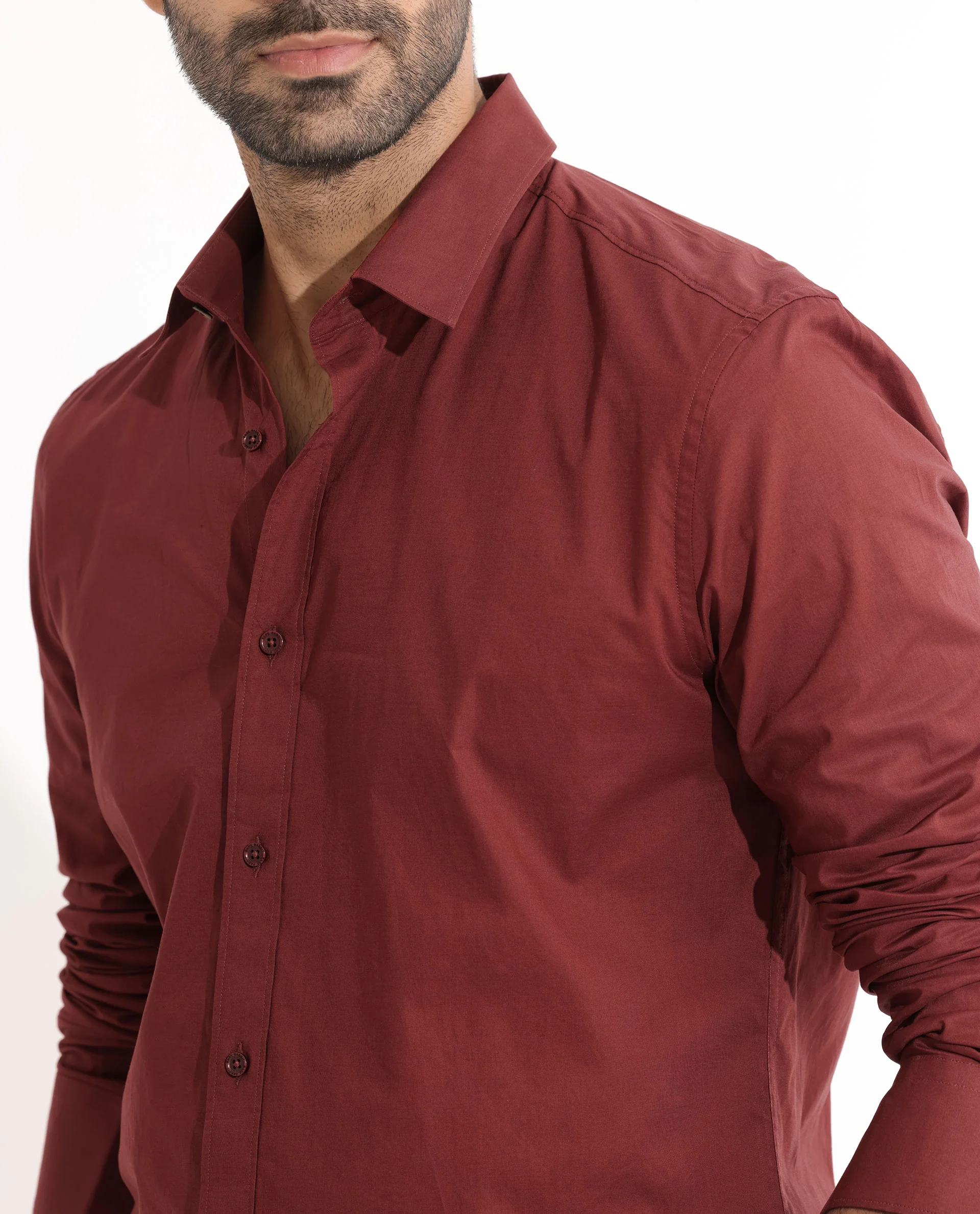 Rare Rabbit Men's Fullslee Maroon Cotton Plain Tailored Fit Full Sleeve Collared Shirt - Image 4