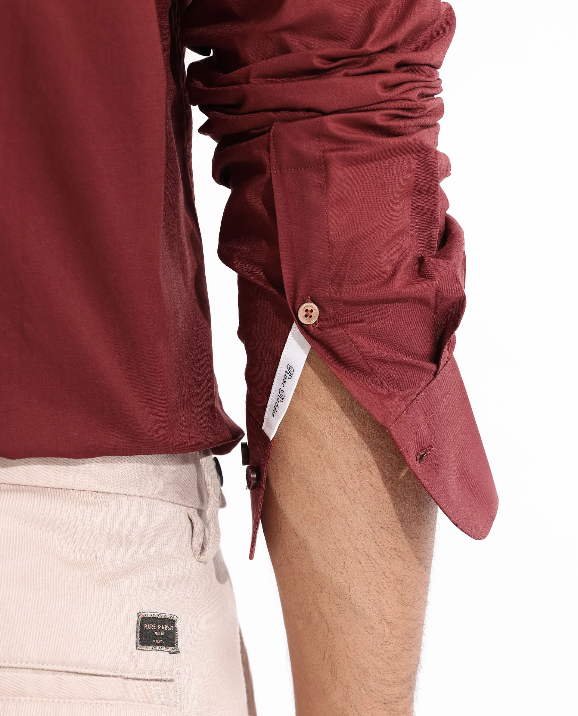 Rare Rabbit Men's Fullslee Maroon Cotton Plain Tailored Fit Full Sleeve Collared Shirt - Image 5