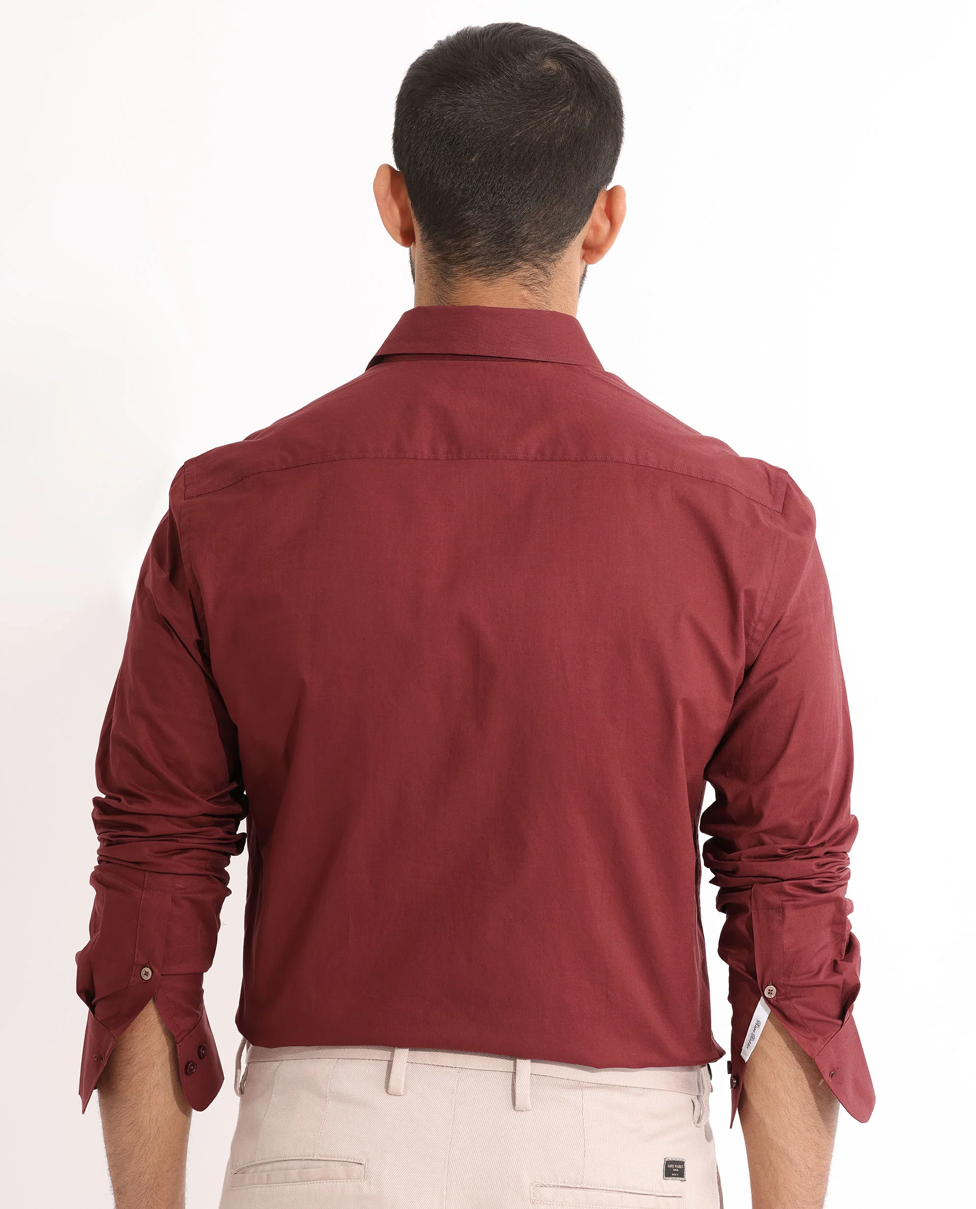 Rare Rabbit Men's Fullslee Maroon Cotton Plain Tailored Fit Full Sleeve Collared Shirt - Image 6