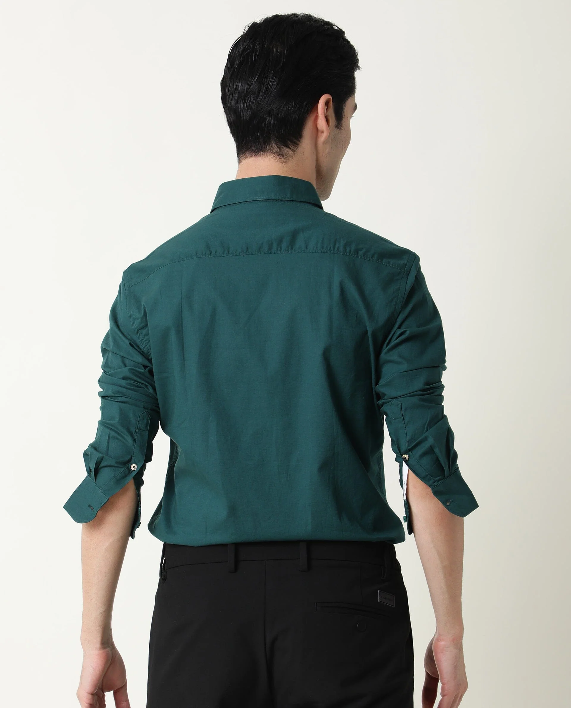 Rare Rabbit Men's Fullslee Petrol Cotton Plain Tailored Fit Full Sleeve Collared Shirt - Image 7