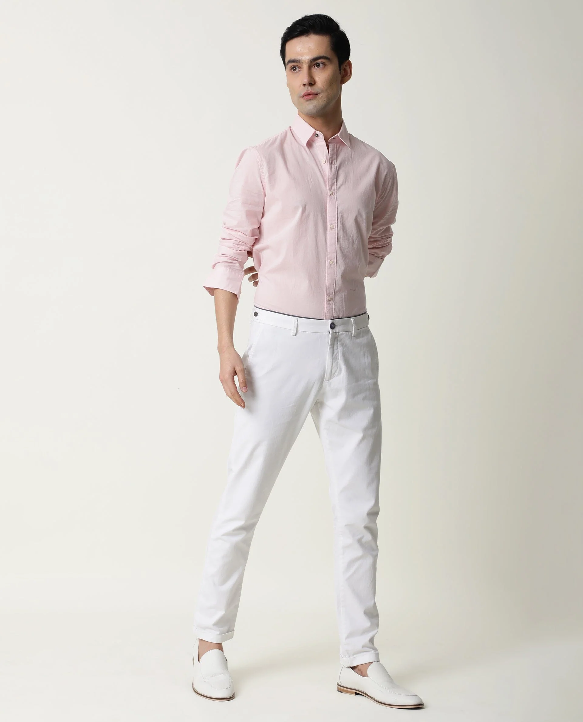 Rare Rabbit Men's Fullslee Pink Cotton Plain Tailored Fit Full Sleeve Collared Shirt - Image 2