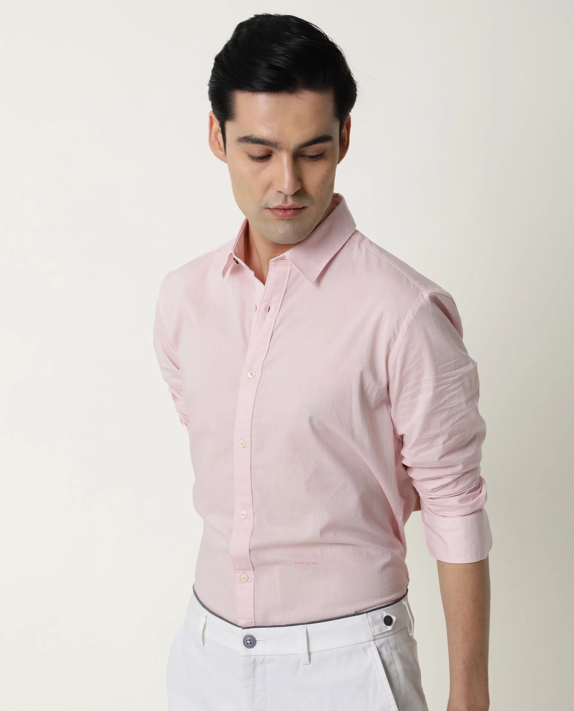 Rare Rabbit Men's Fullslee Pink Cotton Plain Tailored Fit Full Sleeve Collared Shirt - Image 3