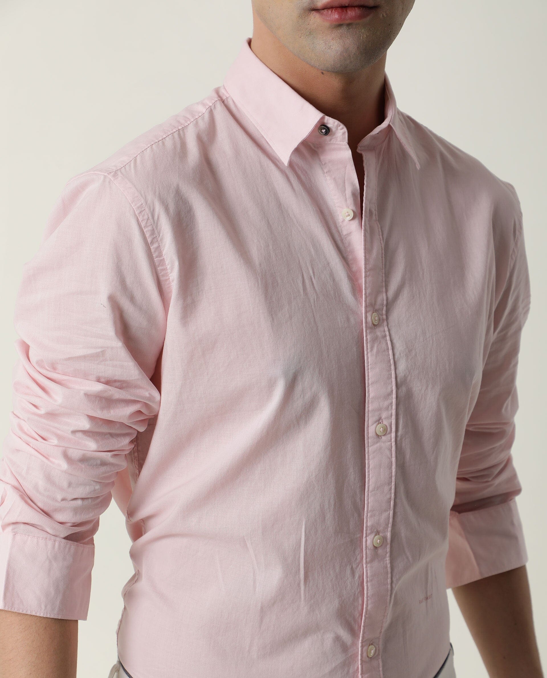 Rare Rabbit Men's Fullslee Pink Cotton Plain Tailored Fit Full Sleeve Collared Shirt - Image 5