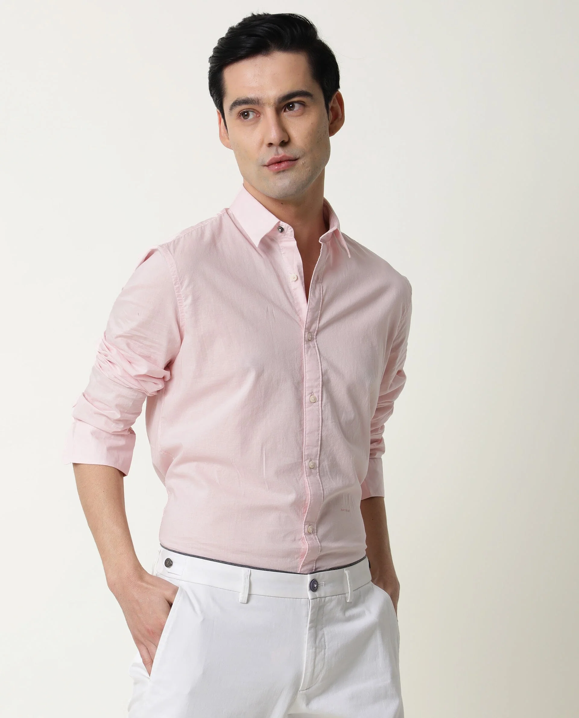 Rare Rabbit Men's Fullslee Pink Cotton Plain Tailored Fit Full Sleeve Collared Shirt - Image 6