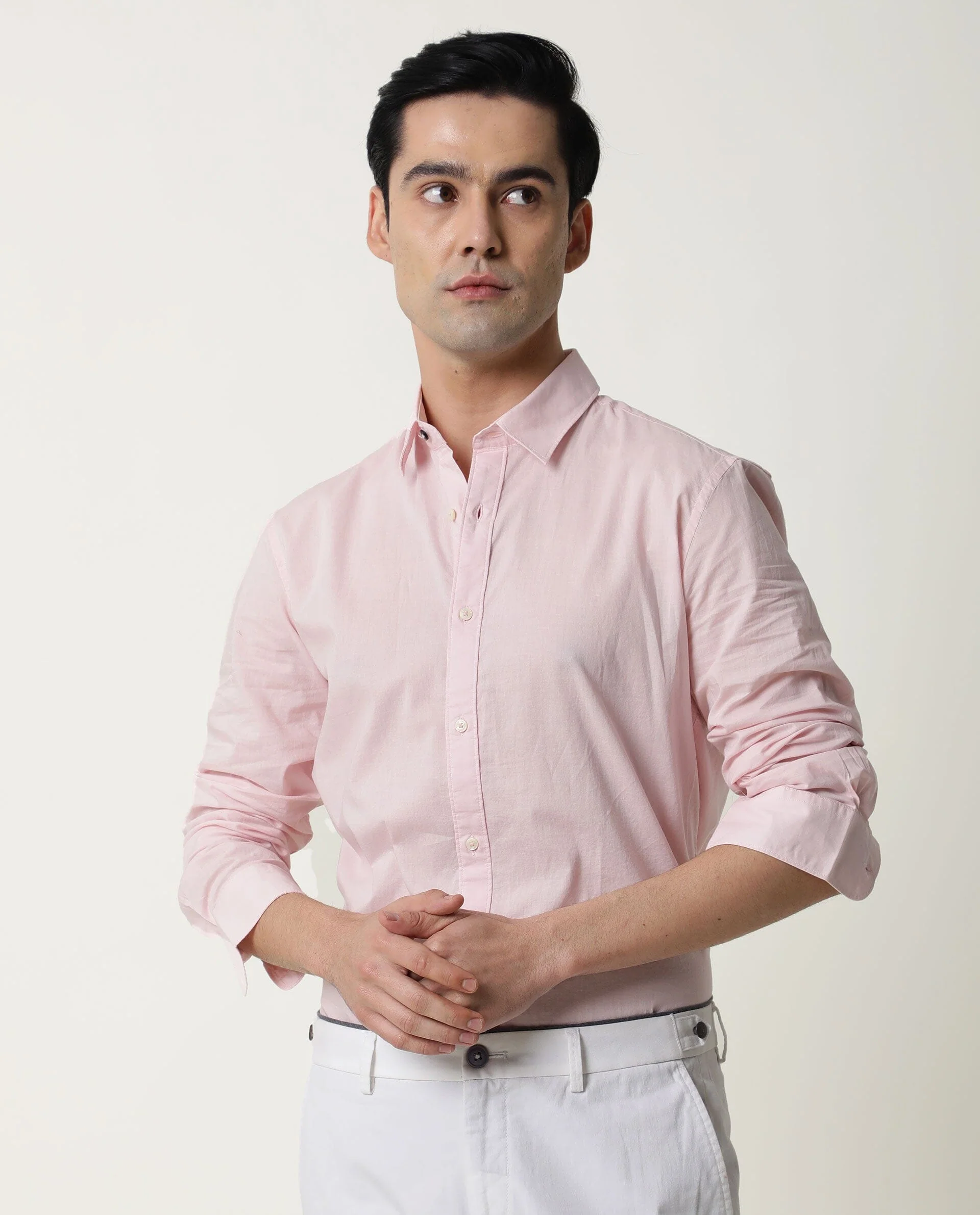 Rare Rabbit Men's Fullslee Pink Cotton Plain Tailored Fit Full Sleeve Collared Shirt - Image 7