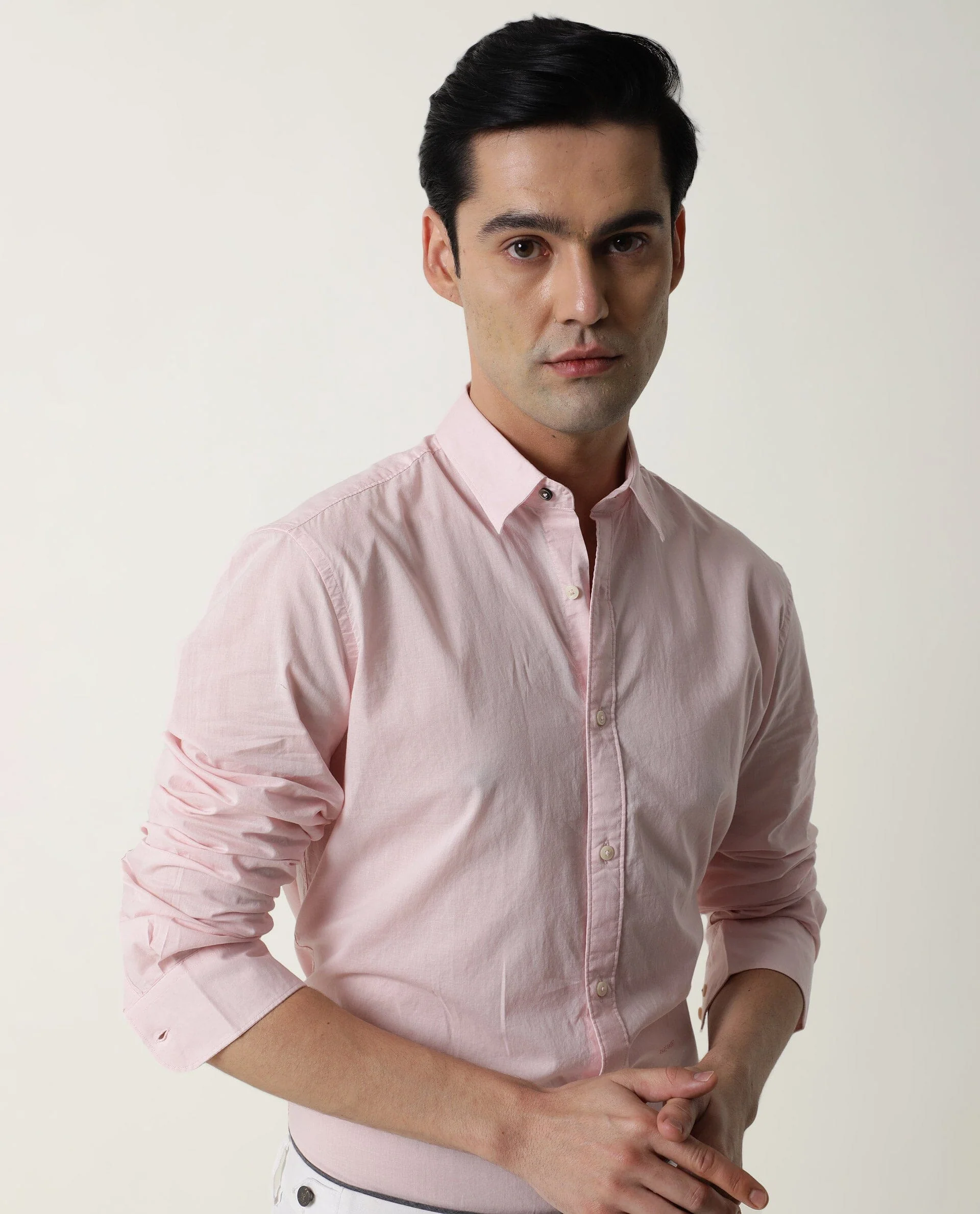 Rare Rabbit Men's Fullslee Pink Cotton Plain Tailored Fit Full Sleeve Collared Shirt - Image 8