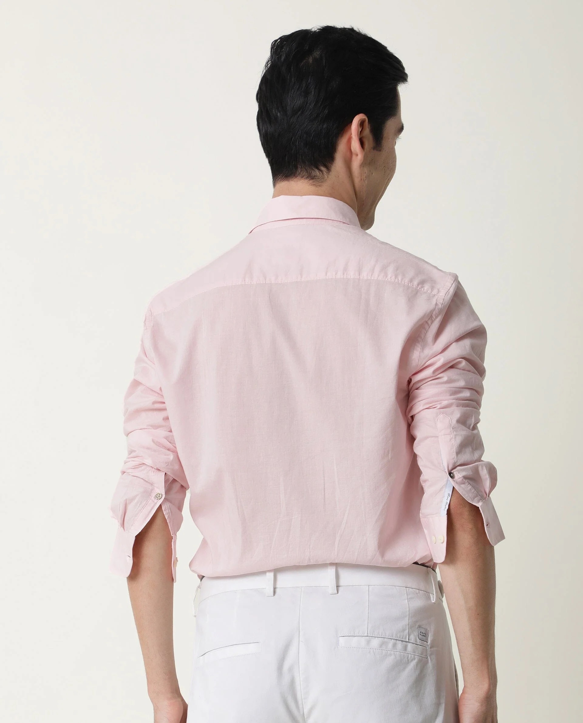 Rare Rabbit Men's Fullslee Pink Cotton Plain Tailored Fit Full Sleeve Collared Shirt - Image 9