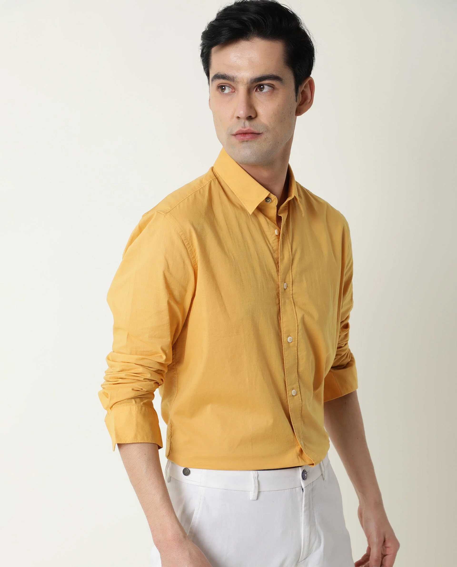 Rare Rabbit Men's Fullslee- Yellow Cotton Plain Tailored Fit Full Sleeve Collared Shirt - Image 6