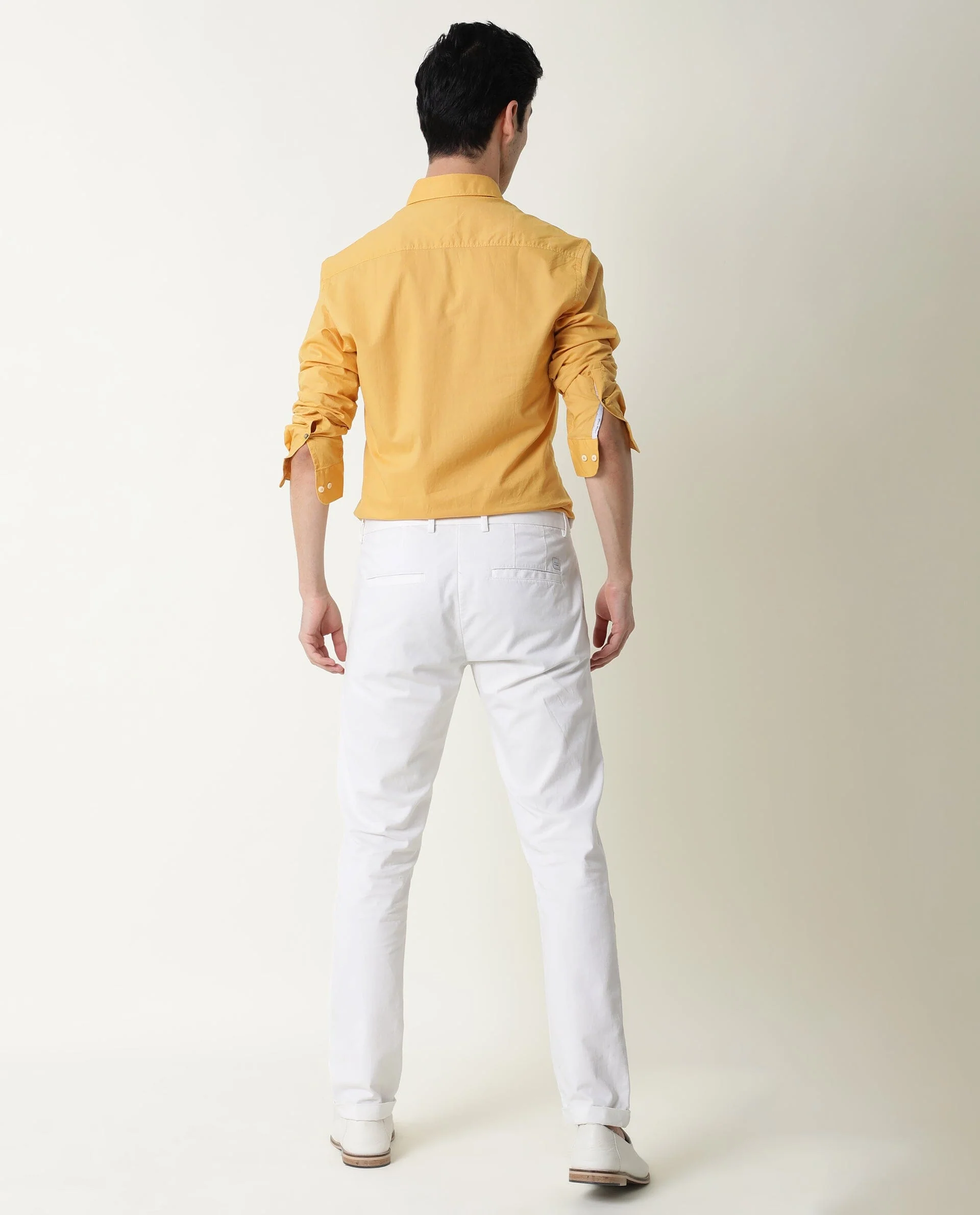 Rare Rabbit Men's Fullslee- Yellow Cotton Plain Tailored Fit Full Sleeve Collared Shirt - Image 7