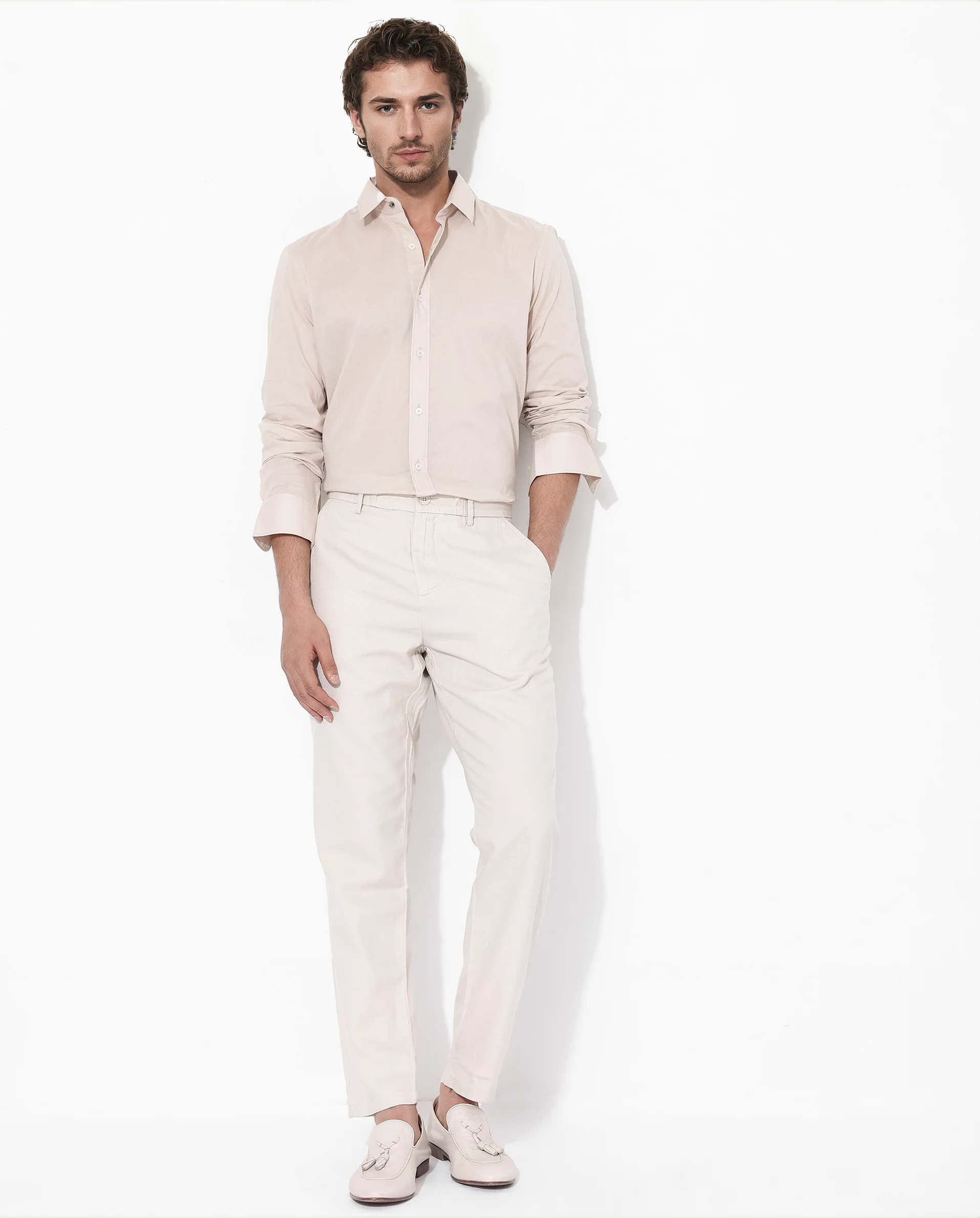 Rare Rabbit Men's Fullsleen Beige Cotton Plain Regular Fit Full Sleeve Collared Shirt - Image 2