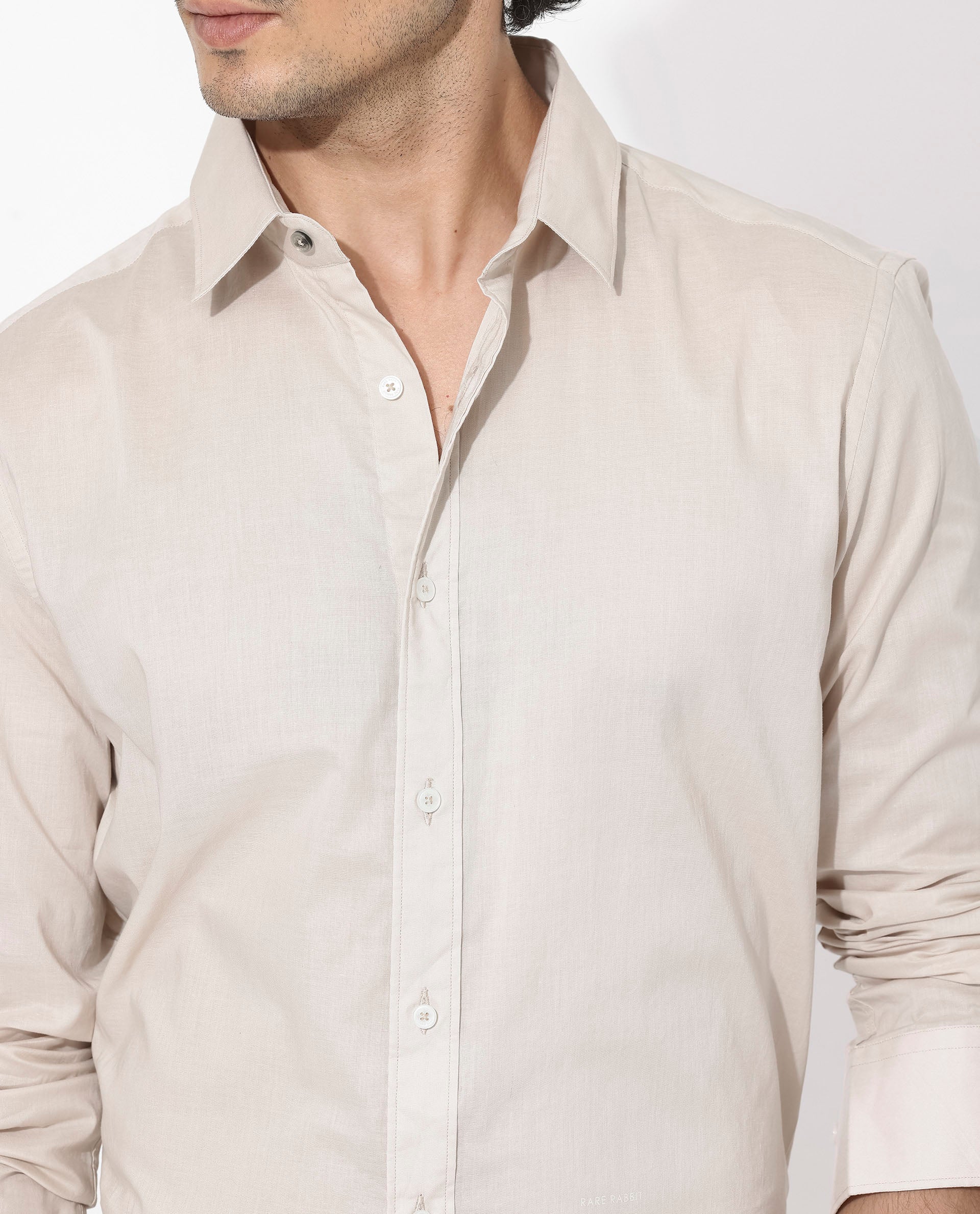 Rare Rabbit Men's Fullsleen Beige Cotton Plain Regular Fit Full Sleeve Collared Shirt - Image 4
