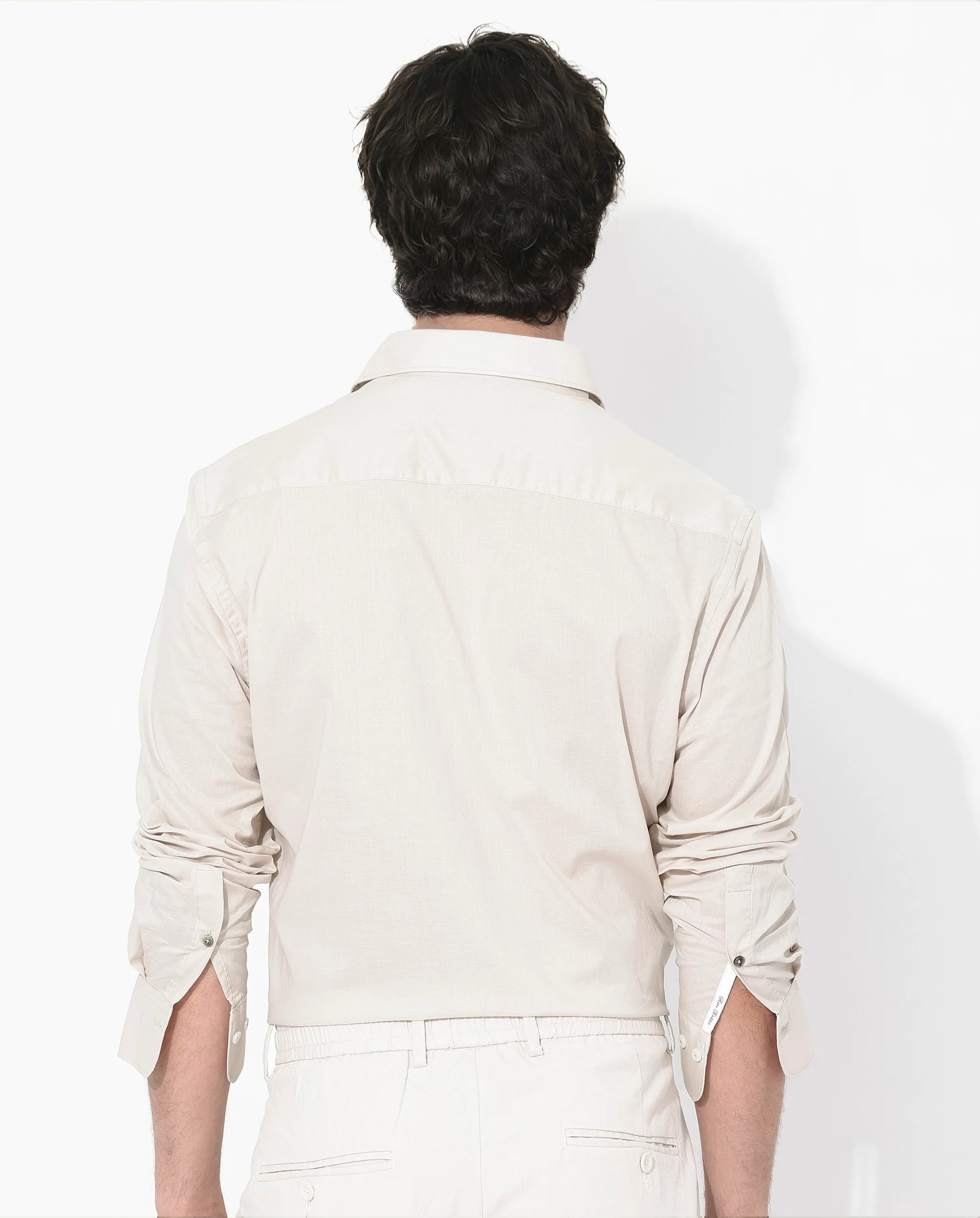 Rare Rabbit Men's Fullsleen Beige Cotton Plain Regular Fit Full Sleeve Collared Shirt - Image 8