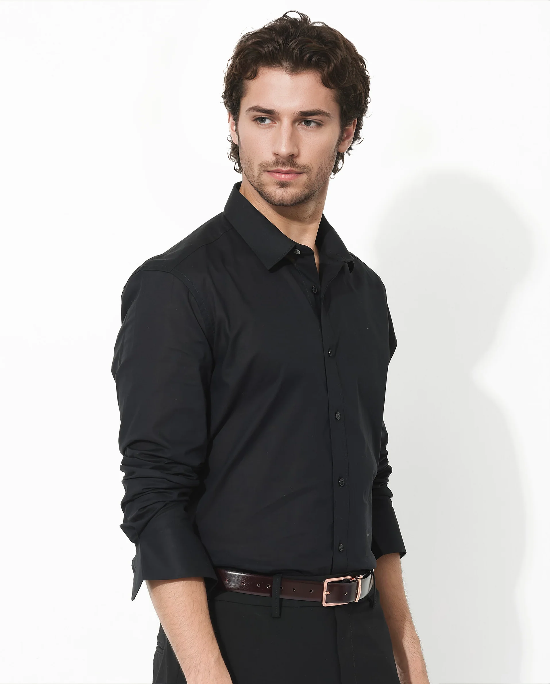 Rare Rabbit Men's Fullsleen Black Cotton Plain Regular Fit Full Sleeve Collared Shirt - Image 3