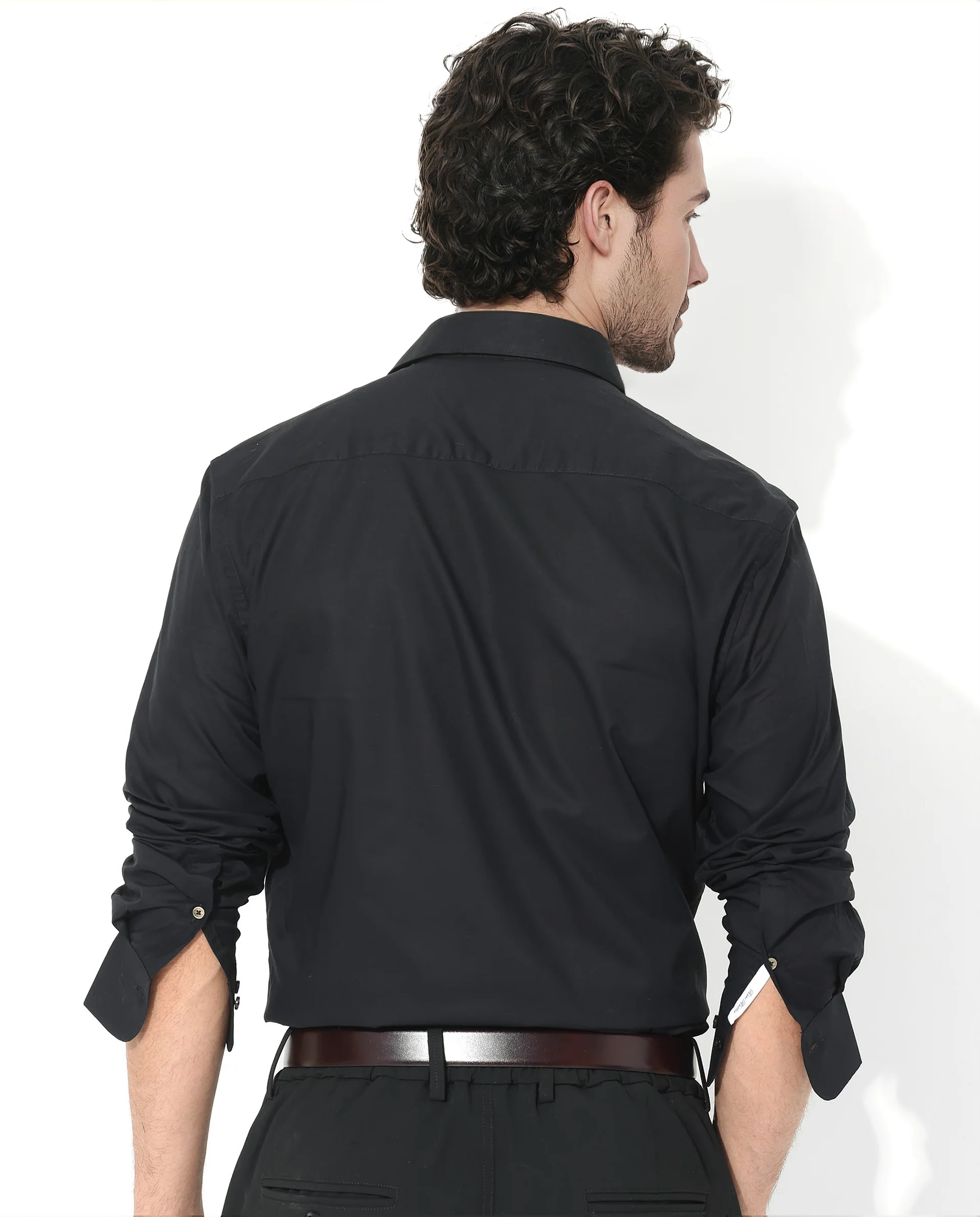 Rare Rabbit Men's Fullsleen Black Cotton Plain Regular Fit Full Sleeve Collared Shirt - Image 6