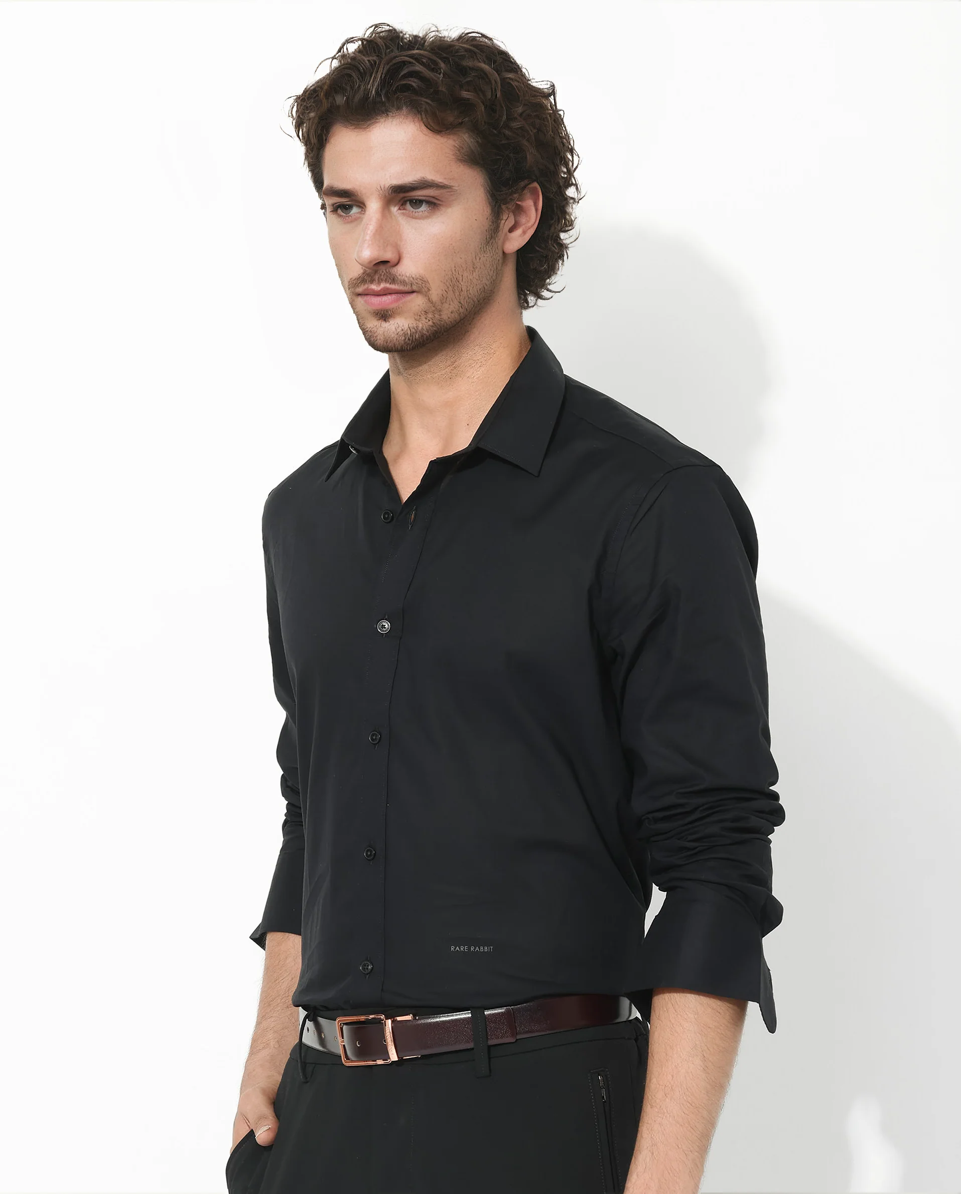 Rare Rabbit Men's Fullsleen Black Cotton Plain Regular Fit Full Sleeve Collared Shirt - Image 8