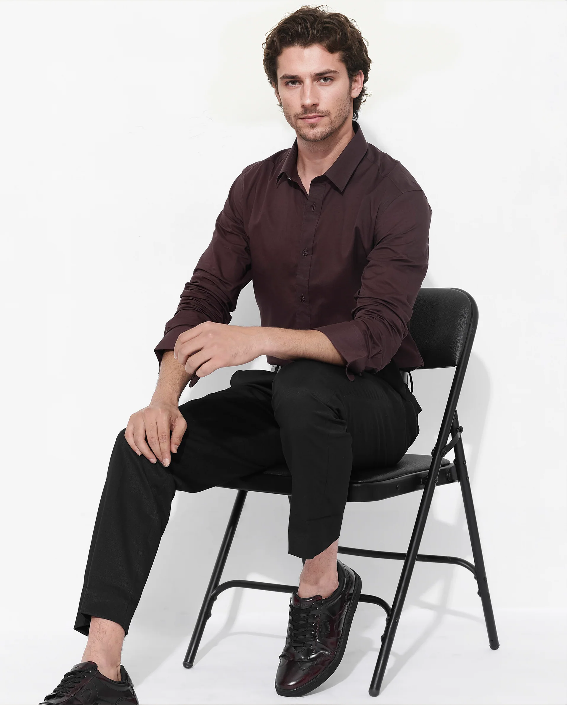 Rare Rabbit Men's Fullsleen Brown Cotton Plain Regular Fit Full Sleeve Collared Shirt - Image 2