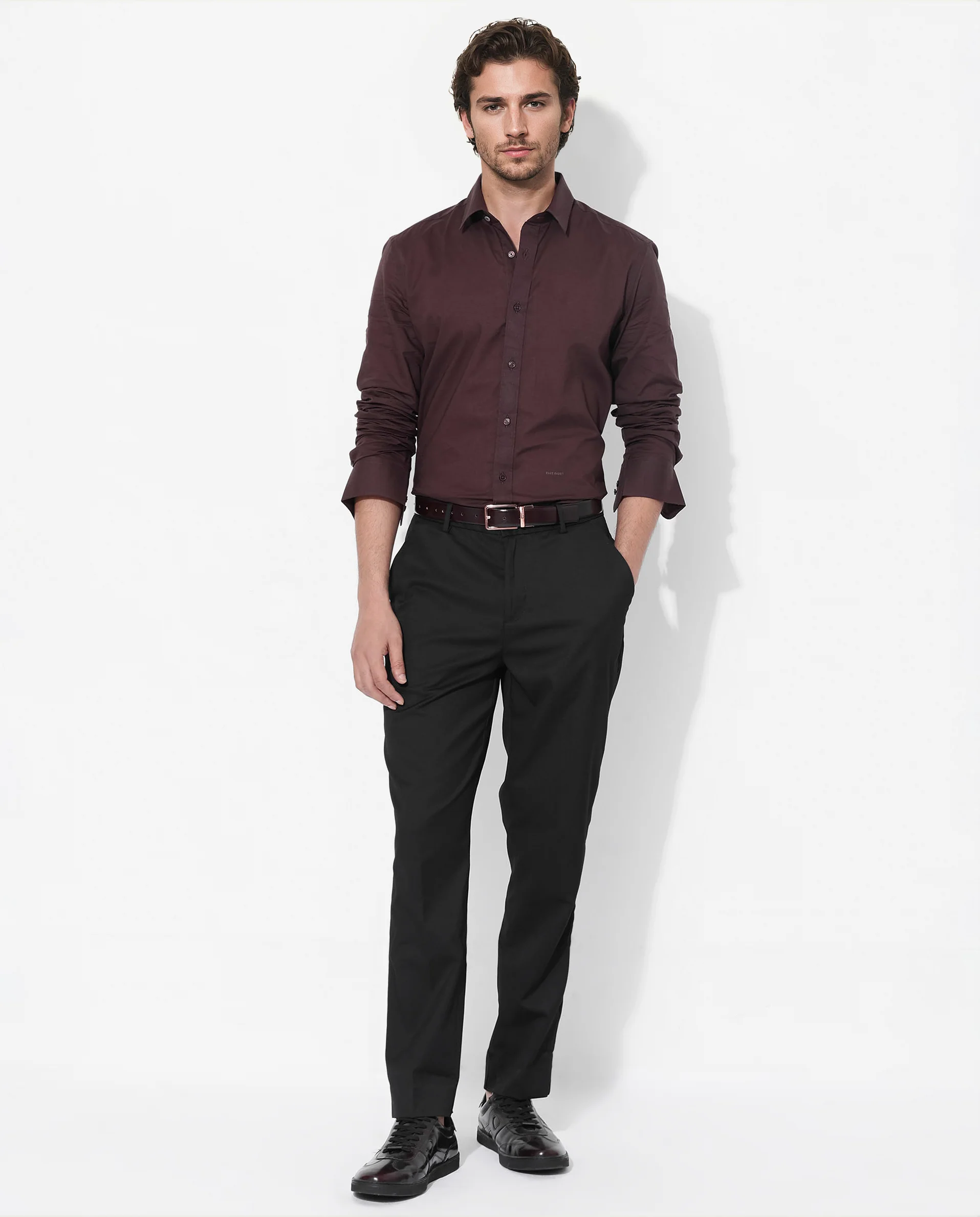 Rare Rabbit Men's Fullsleen Brown Cotton Plain Regular Fit Full Sleeve Collared Shirt - Image 3