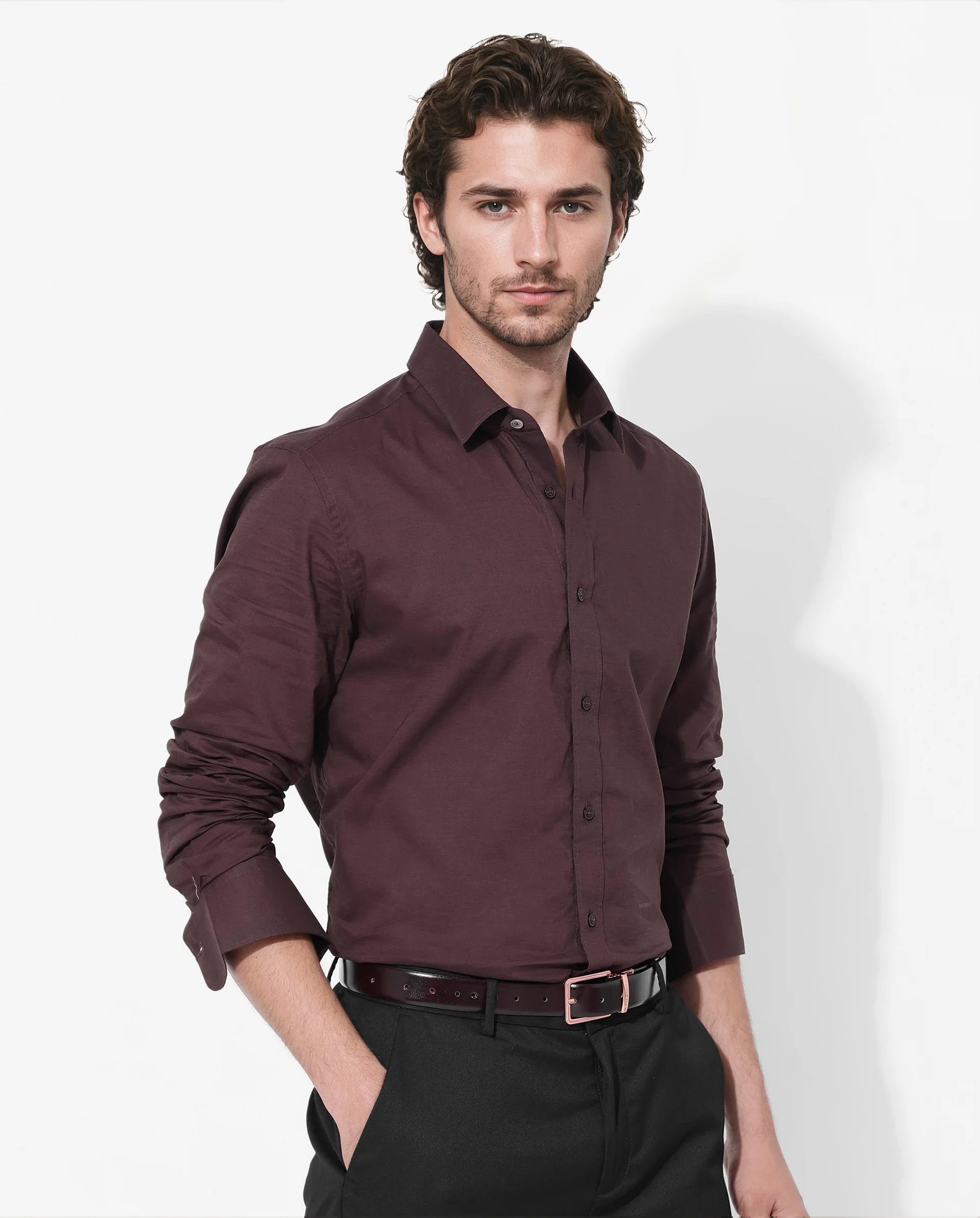 Rare Rabbit Men's Fullsleen Brown Cotton Plain Regular Fit Full Sleeve Collared Shirt - Image 6
