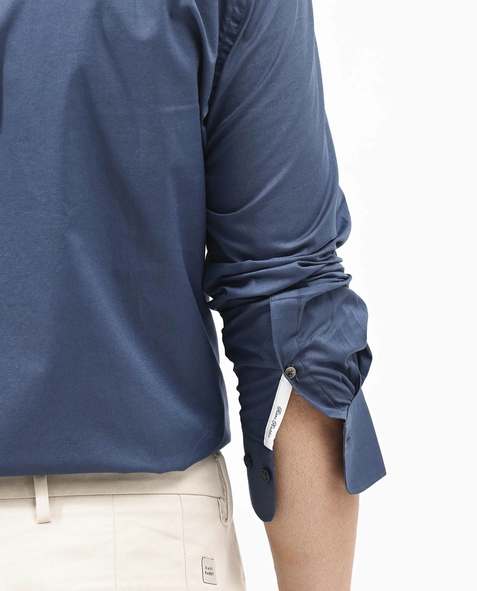 Rare Rabbit Men's Fullsleen Dark Blue Cotton Plain Regular Fit Full Sleeve Collared Shirt - Image 5