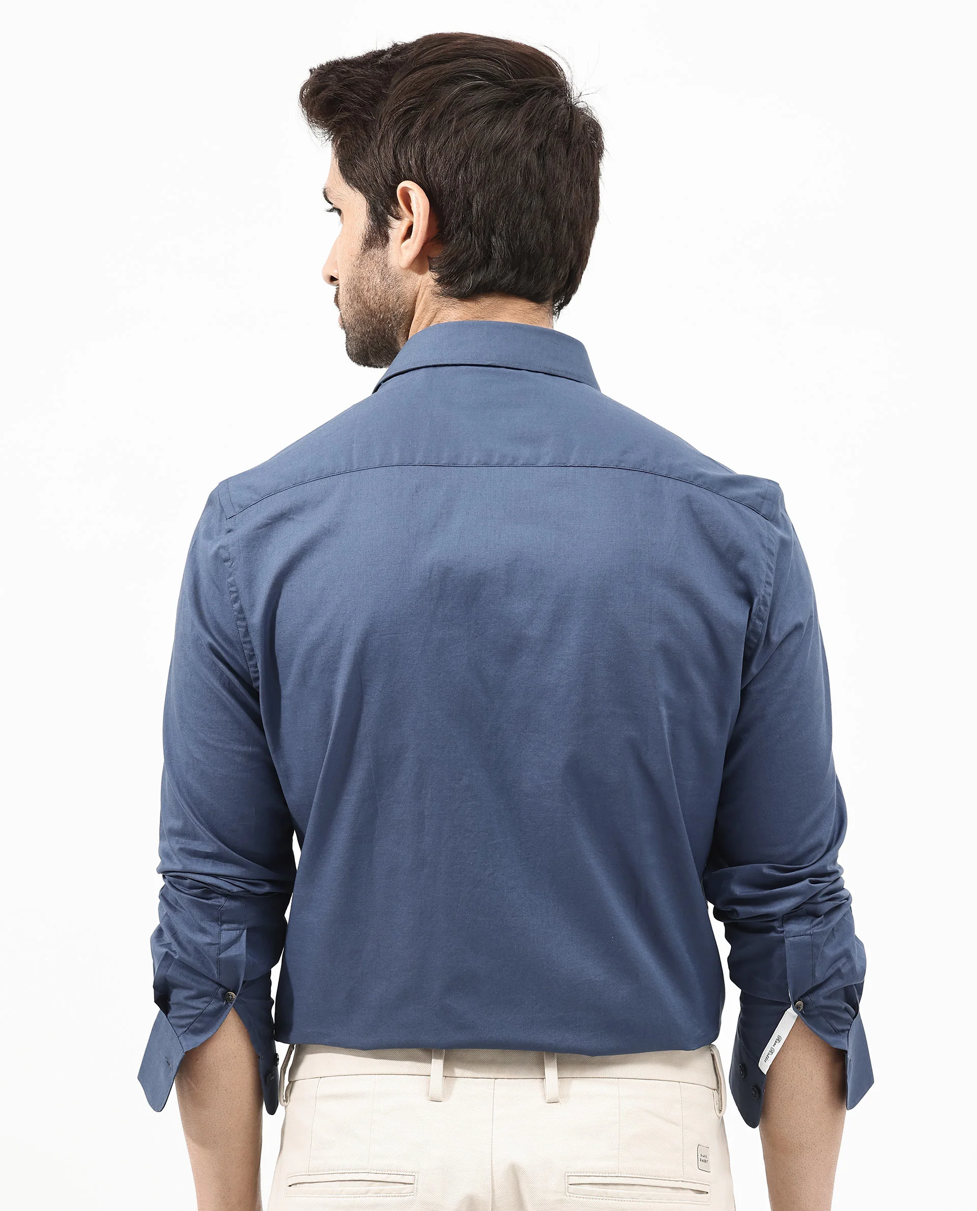 Rare Rabbit Men's Fullsleen Dark Blue Cotton Plain Regular Fit Full Sleeve Collared Shirt - Image 7